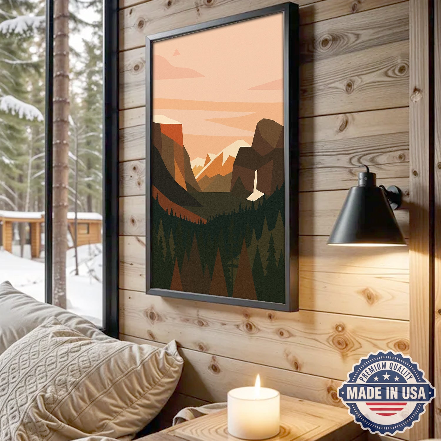 Minimal Mountain Landscape Canvas Wall Art – Modern Nature Poster, Gift for Campers