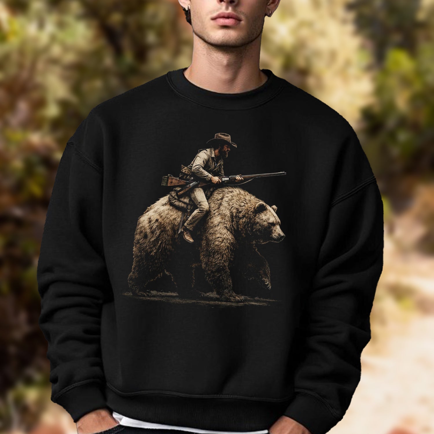 Cowboy Riding Bear T-Shirt – Vintage Western Hunter Graphic Tee