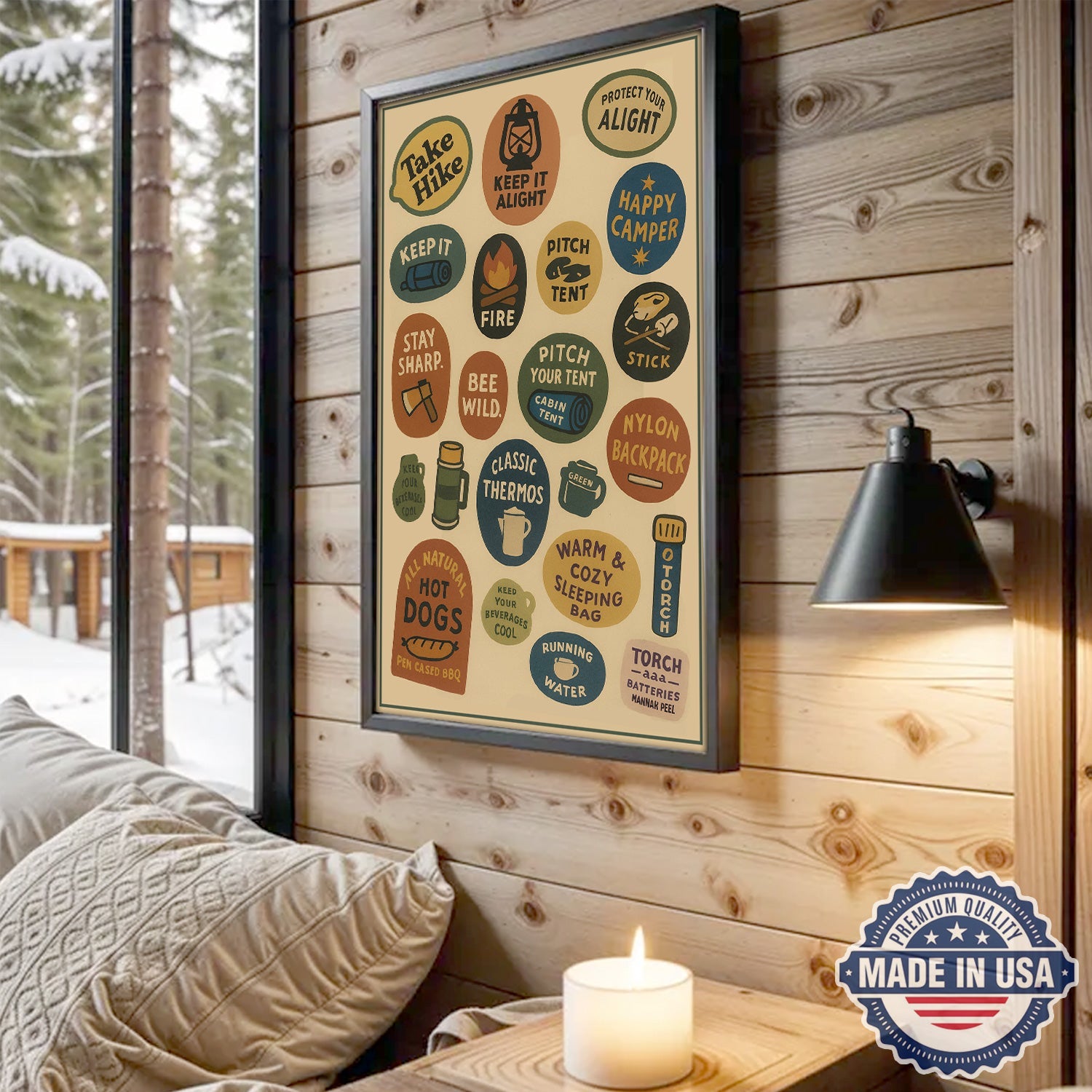 Retro Camping Rules Canvas Wall Art – Vintage Outdoor Icons Wall Art Canvas, Gift for Campers