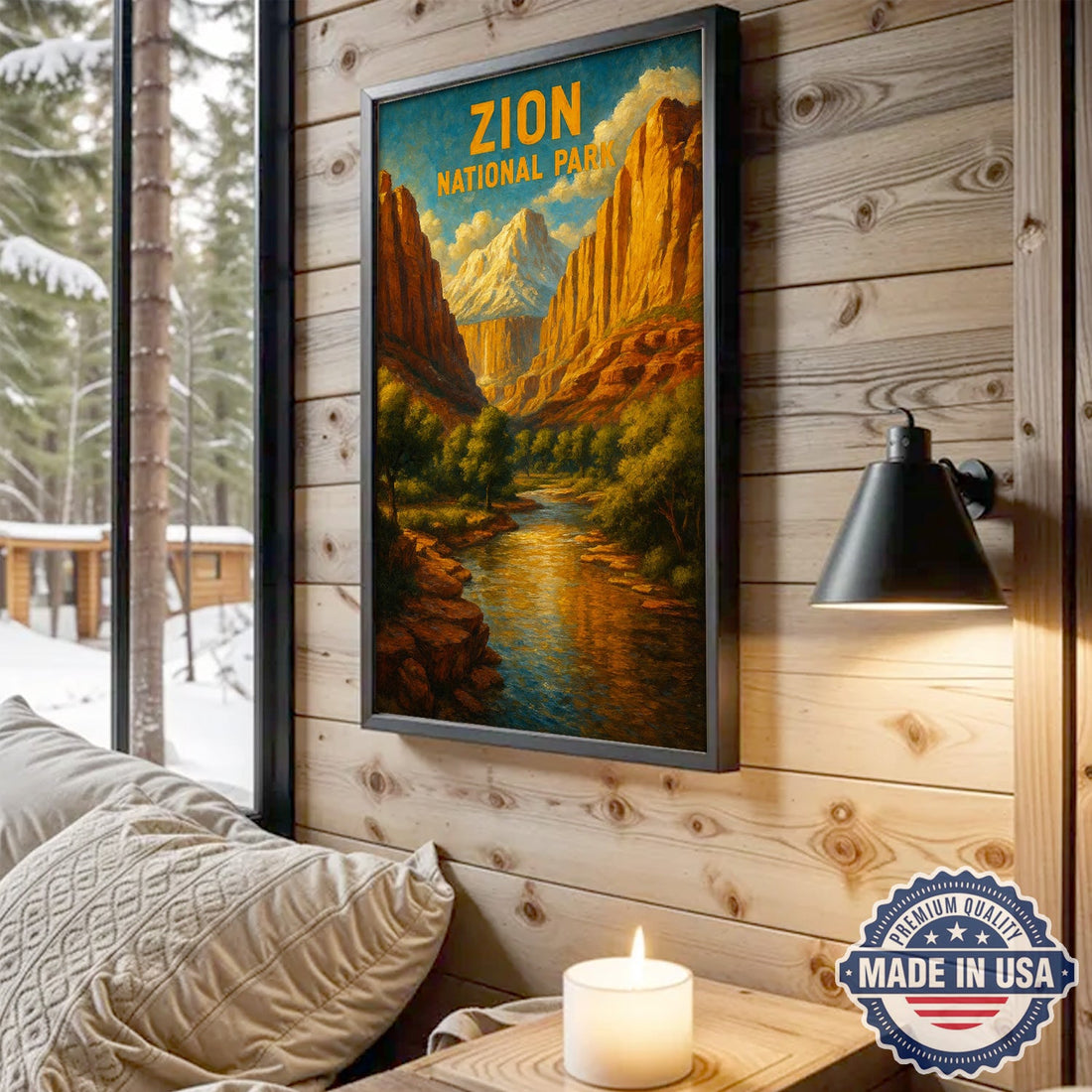 Zion National Park Canvas Wall Art – Vintage Canyon Landscape Painting, Southwest Nature Wall Decor for Living Room or Office