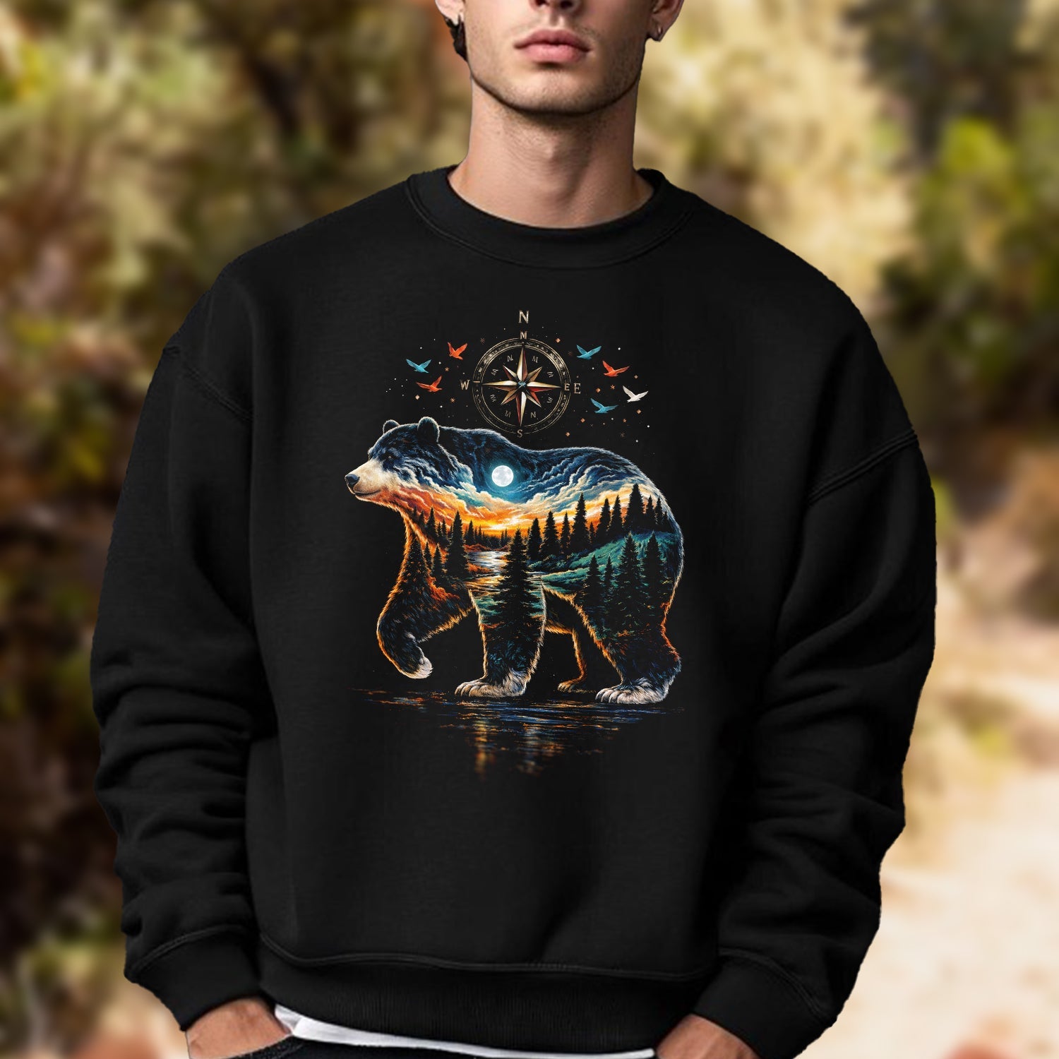 Bear Nature T-Shirt – Artistic Bear Landscape Shirt, Outdoor Wildlife Tee, Perfect Gift for Nature Lovers