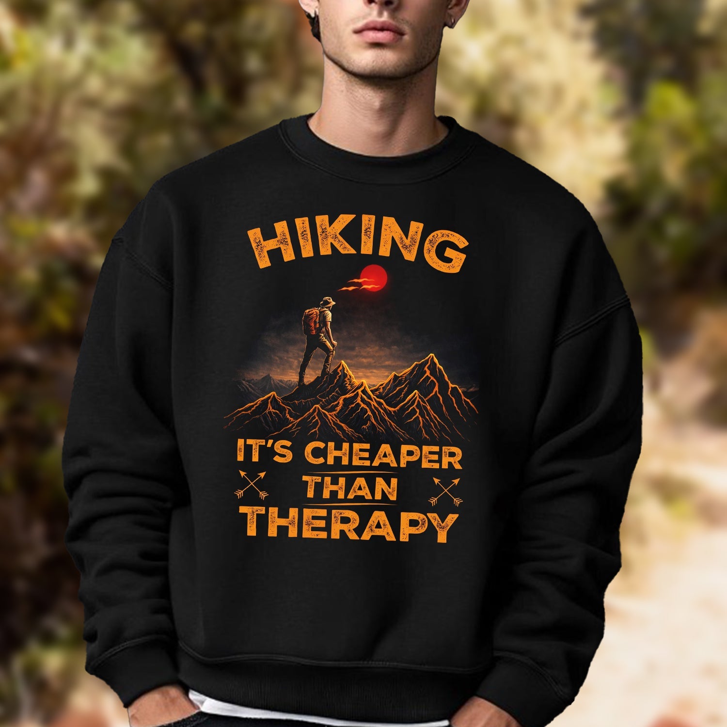 Hiking It’s Cheaper Than Therapy T-Shirt – Funny Hiking Quote Graphic Tee, Mountain Adventure Outdoor Shirt