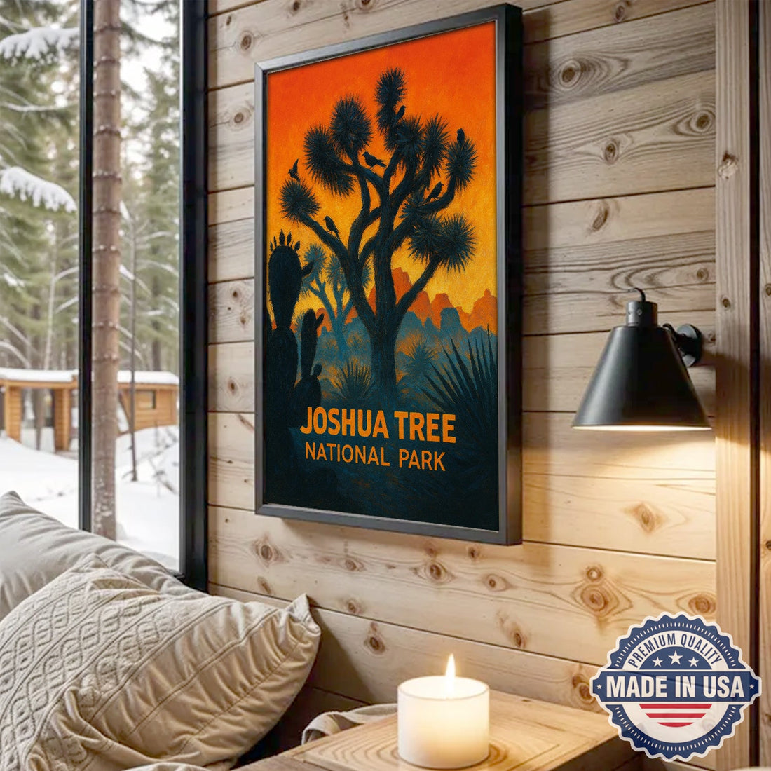 Joshua Tree National Park Canvas Wall Art – Vintage Desert Sunset Landscape with Iconic Joshua Trees, Southwest Nature Home Decor