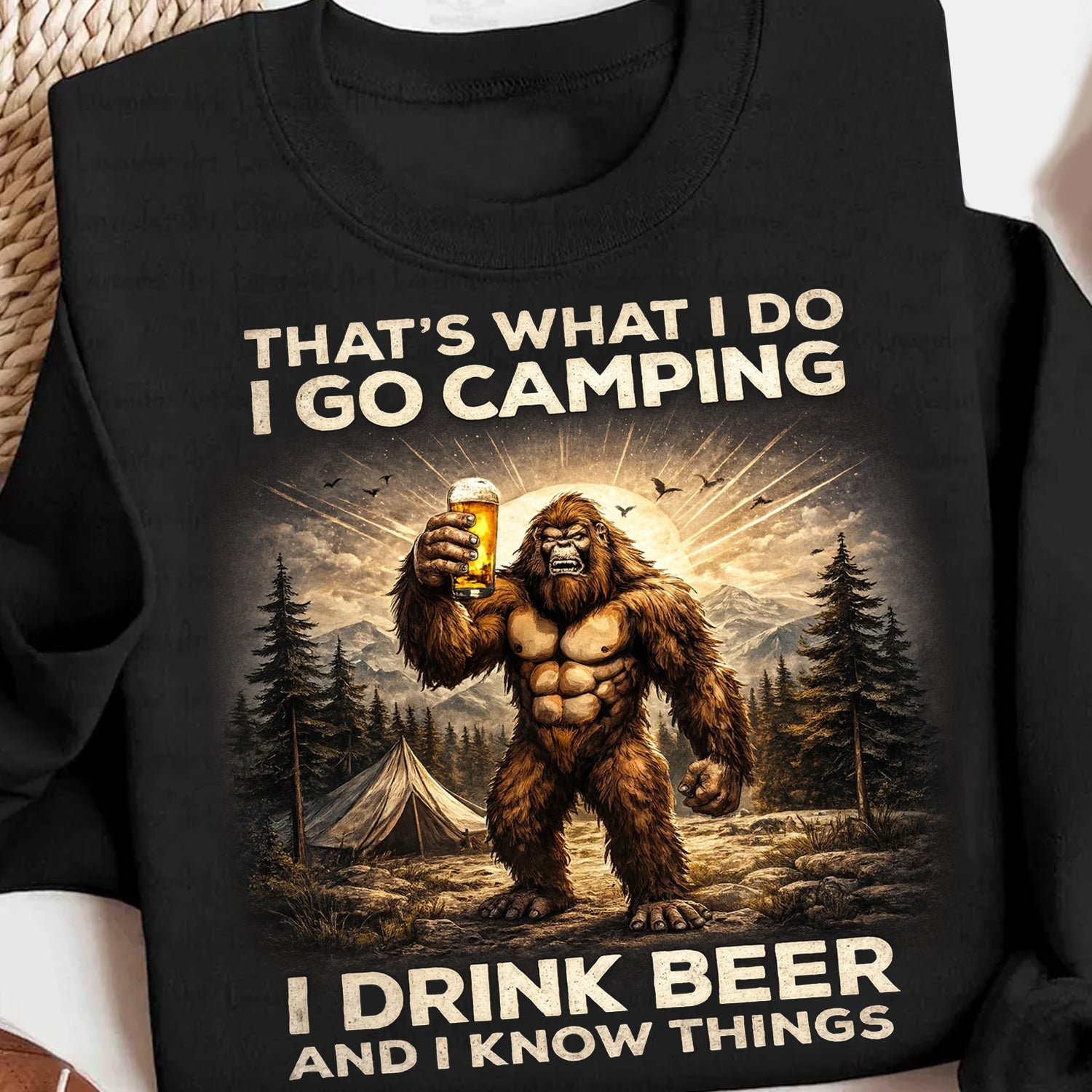 I Go Camping I Drink Beer Bigfoot T-Shirt – Funny Sasquatch Camping Humor Graphic Tee, Vintage Outdoor Adventure Apparel