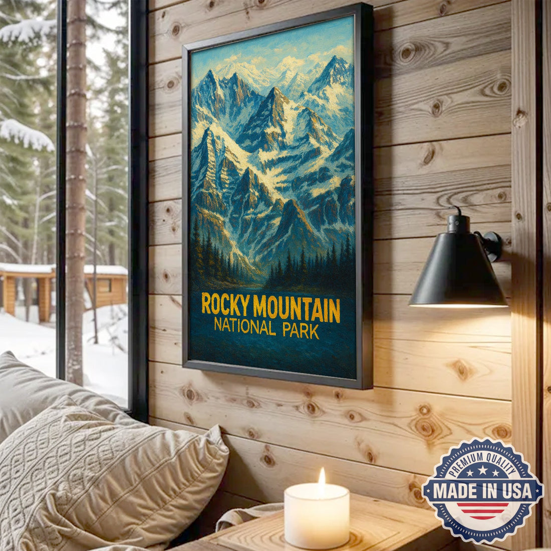 Rocky Mountain National Park Canvas Wall Art – Vintage Alpine Snowy Mountain Landscape, Classic Wilderness Nature Decor