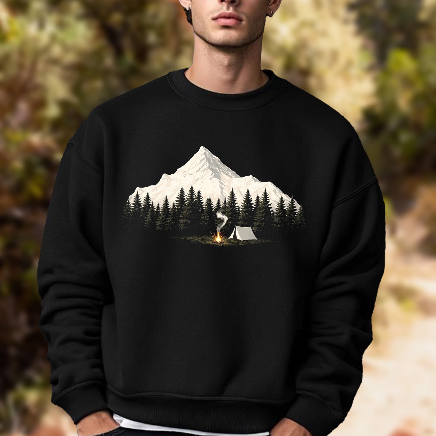 Minimalist Mountain Campfire Camping Graphic T-Shirt