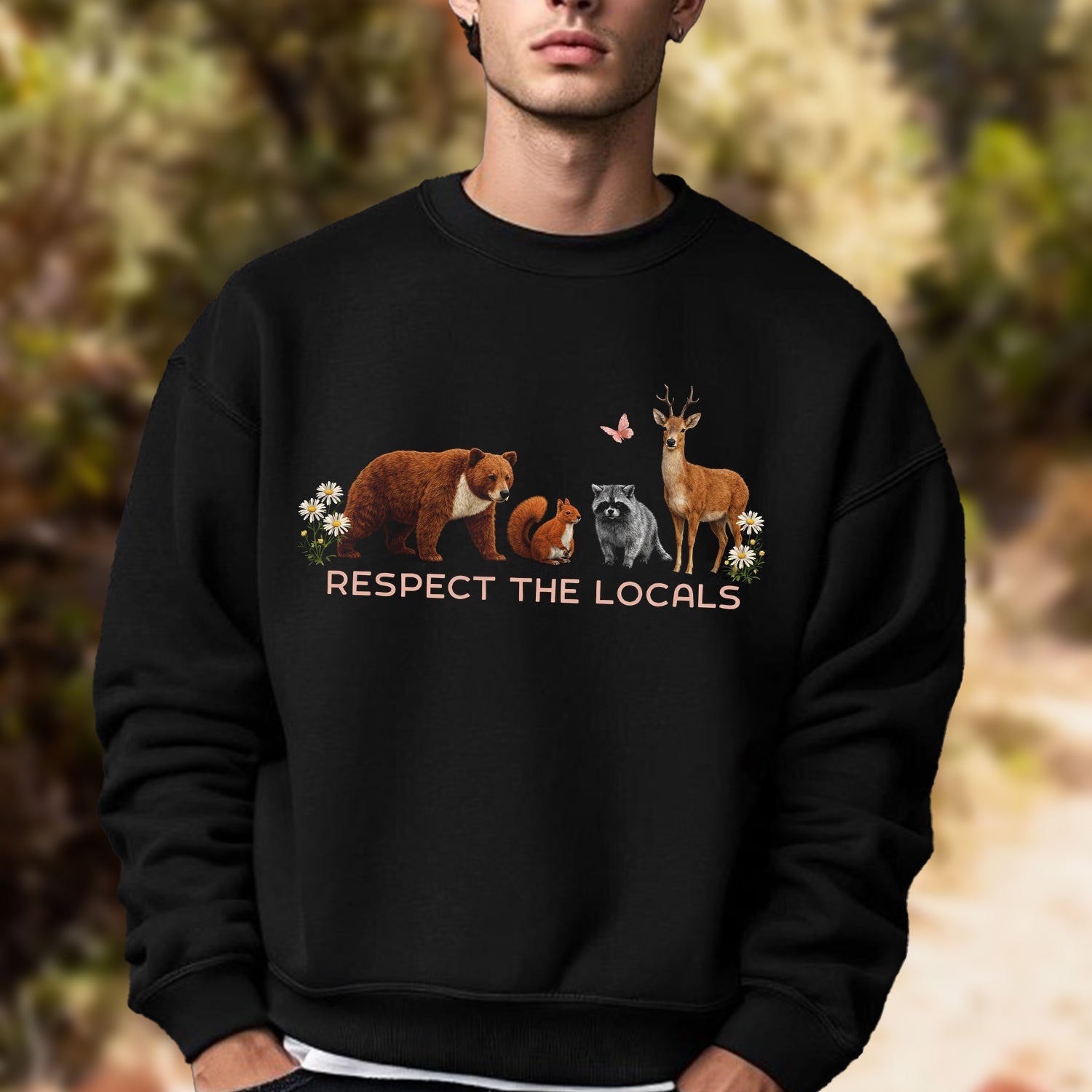 Respect the Locals T-Shirt – Cute Woodland Animals Graphic Tee, Wildlife Nature Conservation Shirt