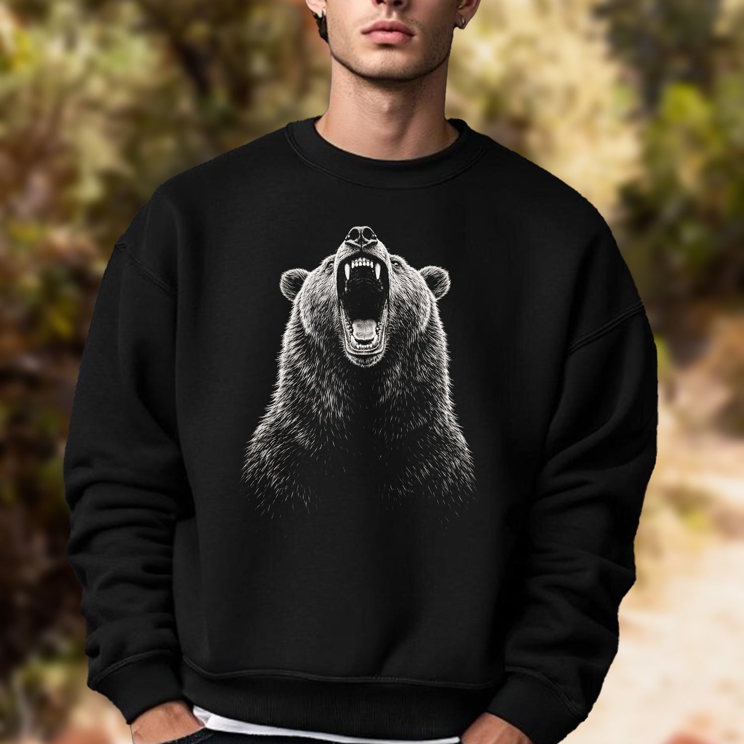 Roaring Bear Face T-Shirt – Minimalist Wildlife Graphic Tee, Powerful Grizzly Animal Art Shirt