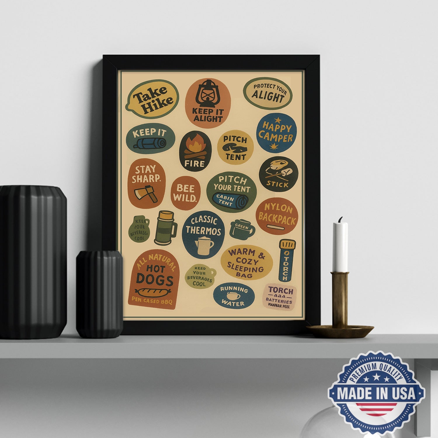 Retro Camping Rules Canvas Wall Art – Vintage Outdoor Icons Wall Art Canvas, Gift for Campers
