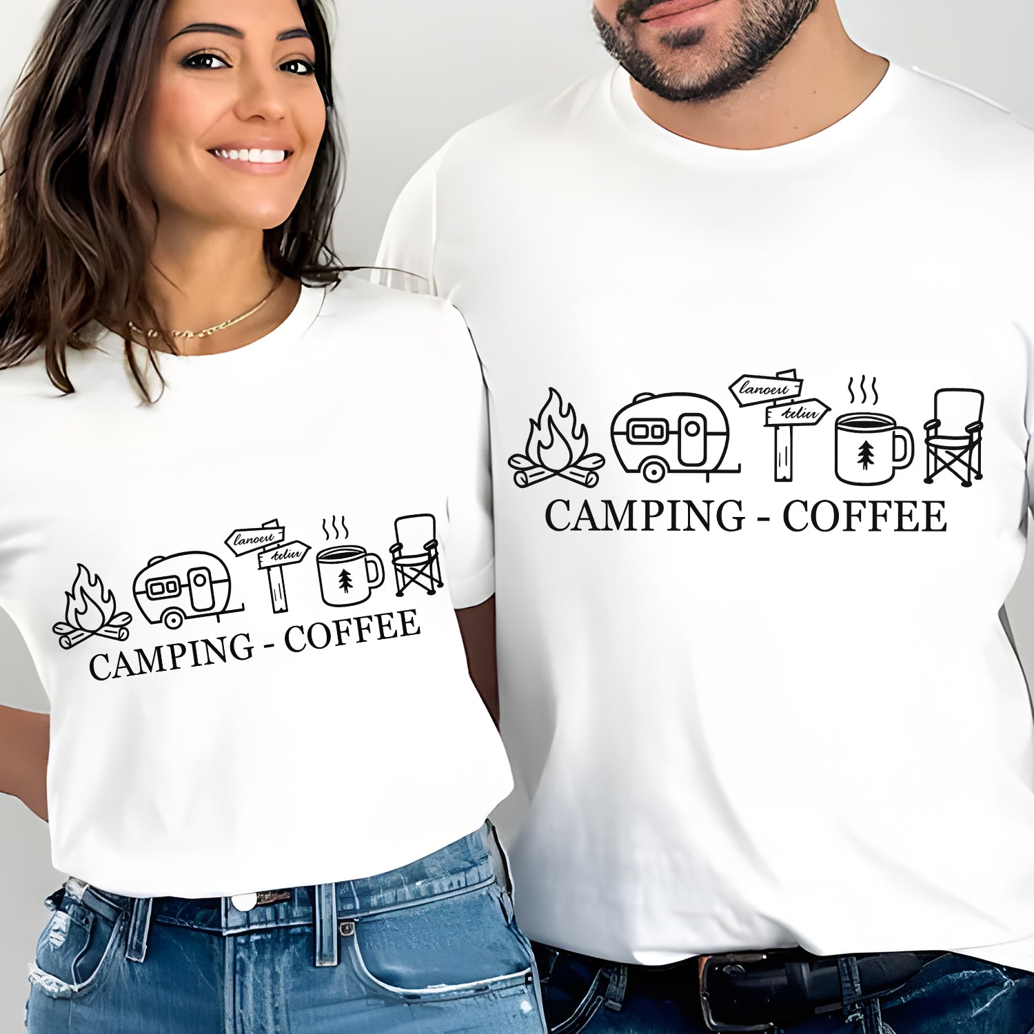 Camping Coffee T-Shirt – Minimal Camping Shirt, Campfire Coffee Lover Gift for Men & Women
