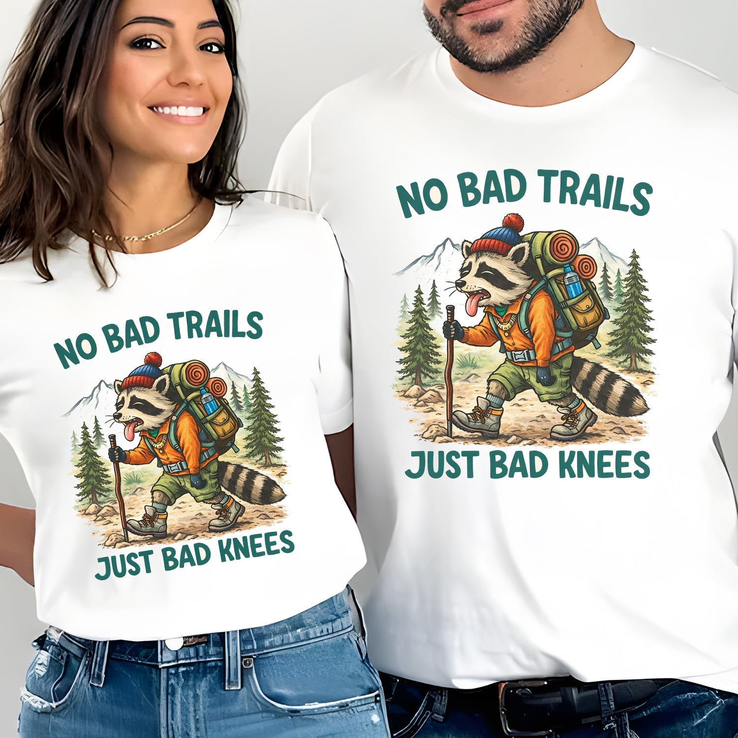 No Bad Trails Just Bad Knees Shirt Funny Hiking Gift for Hikers Camping Lovers Outdoor Humor Tee