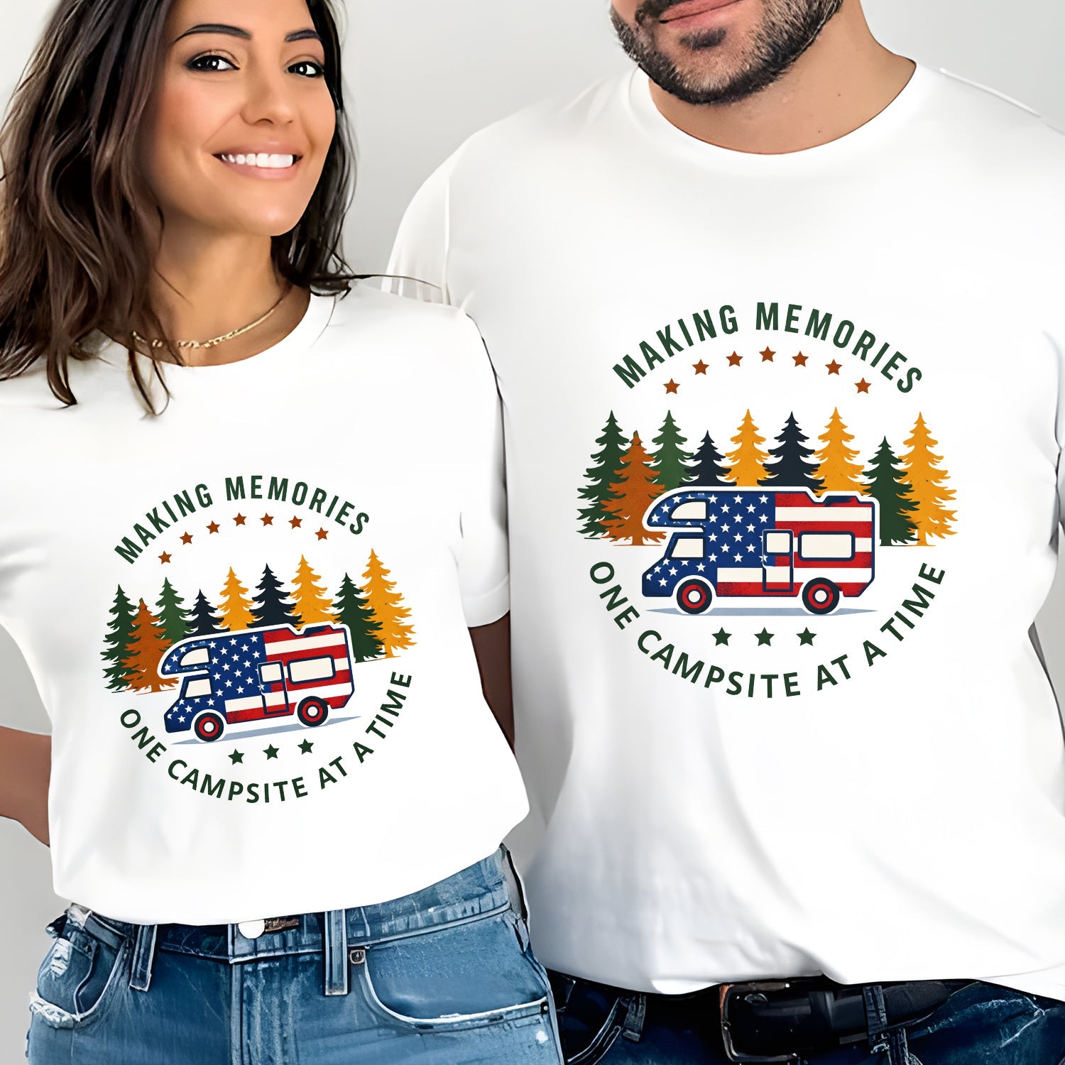 Making Memories One Campsite At A Time RV Camping T-Shirt – Patriotic USA Camper Shirt