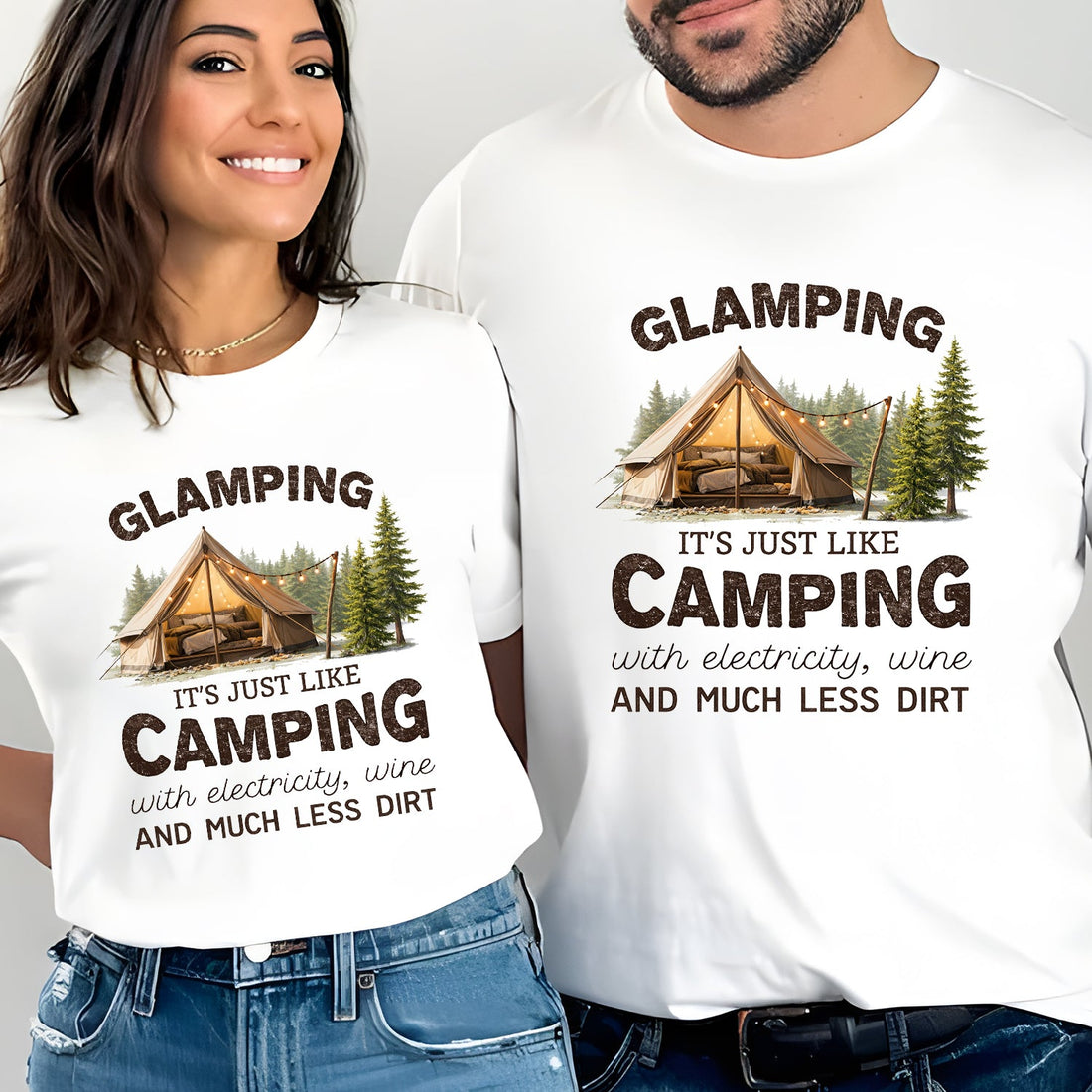 Glamping Funny T-Shirt – Camping With Electricity Wine Shirt, Glam Outdoor Humor Tee