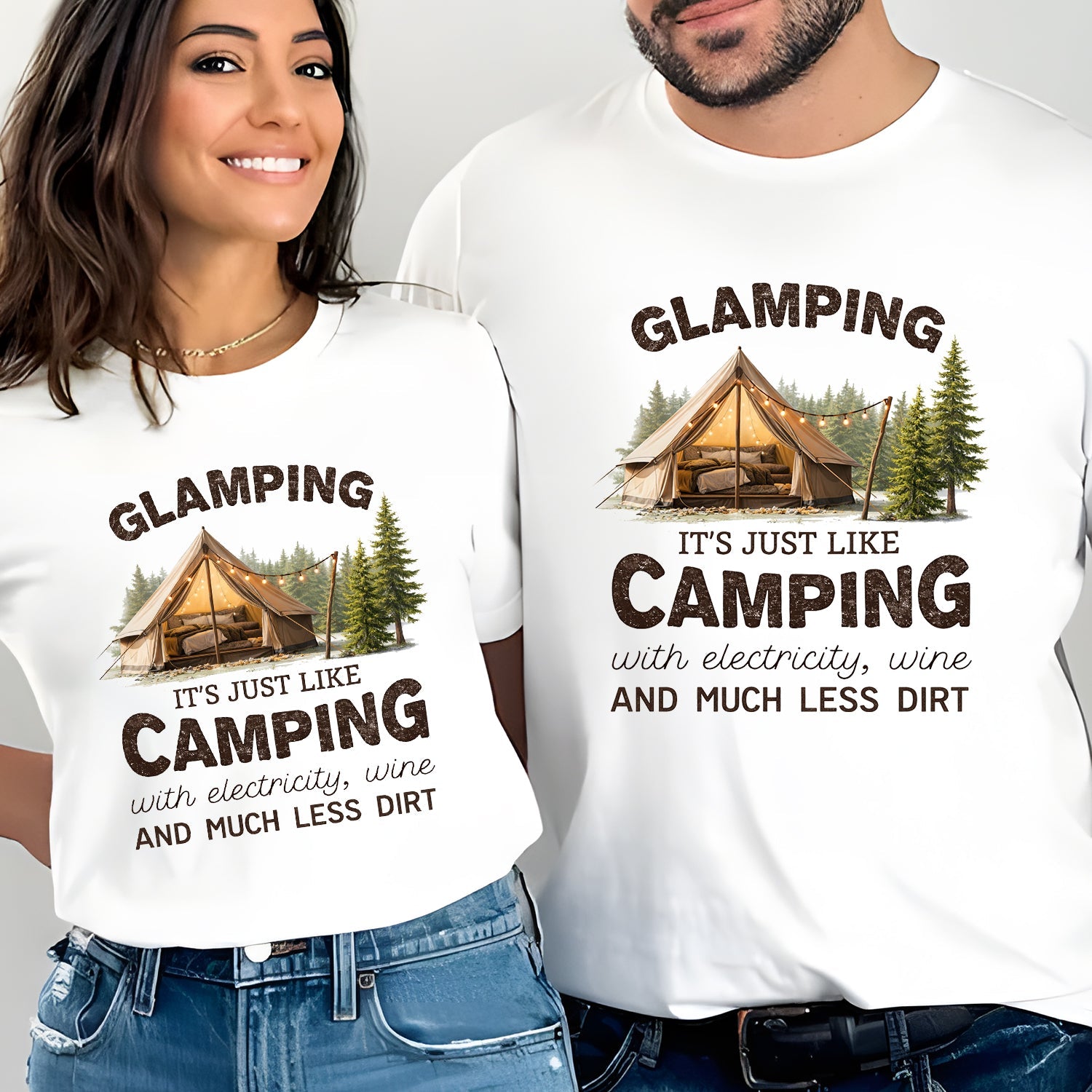 Glamping Funny T-Shirt – Camping With Electricity Wine Shirt, Glam Outdoor Humor Tee