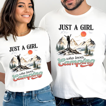 Just A Girl Who Loves Camping Shirt – Outdoor Adventure Graphic Tee for Camping, Hiking & Nature Lovers