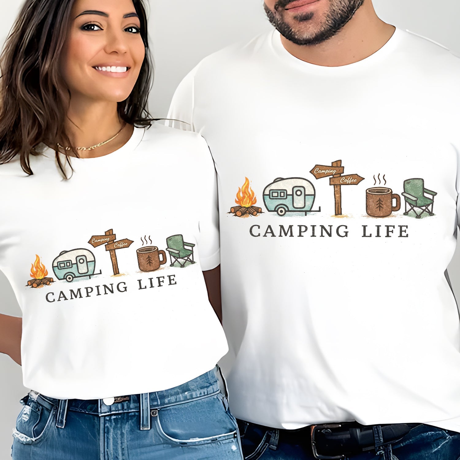Camping Life T-Shirt – Coffee Campfire RV Shirt, Outdoor Camping Lover Gift for Men & Women