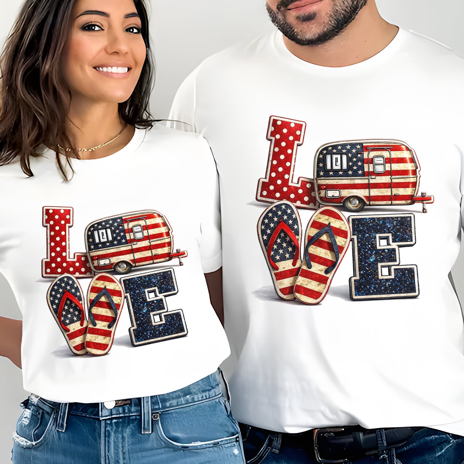 Patriotic Camping Love – USA Flag Camper Freedom Vibes T-Shirt