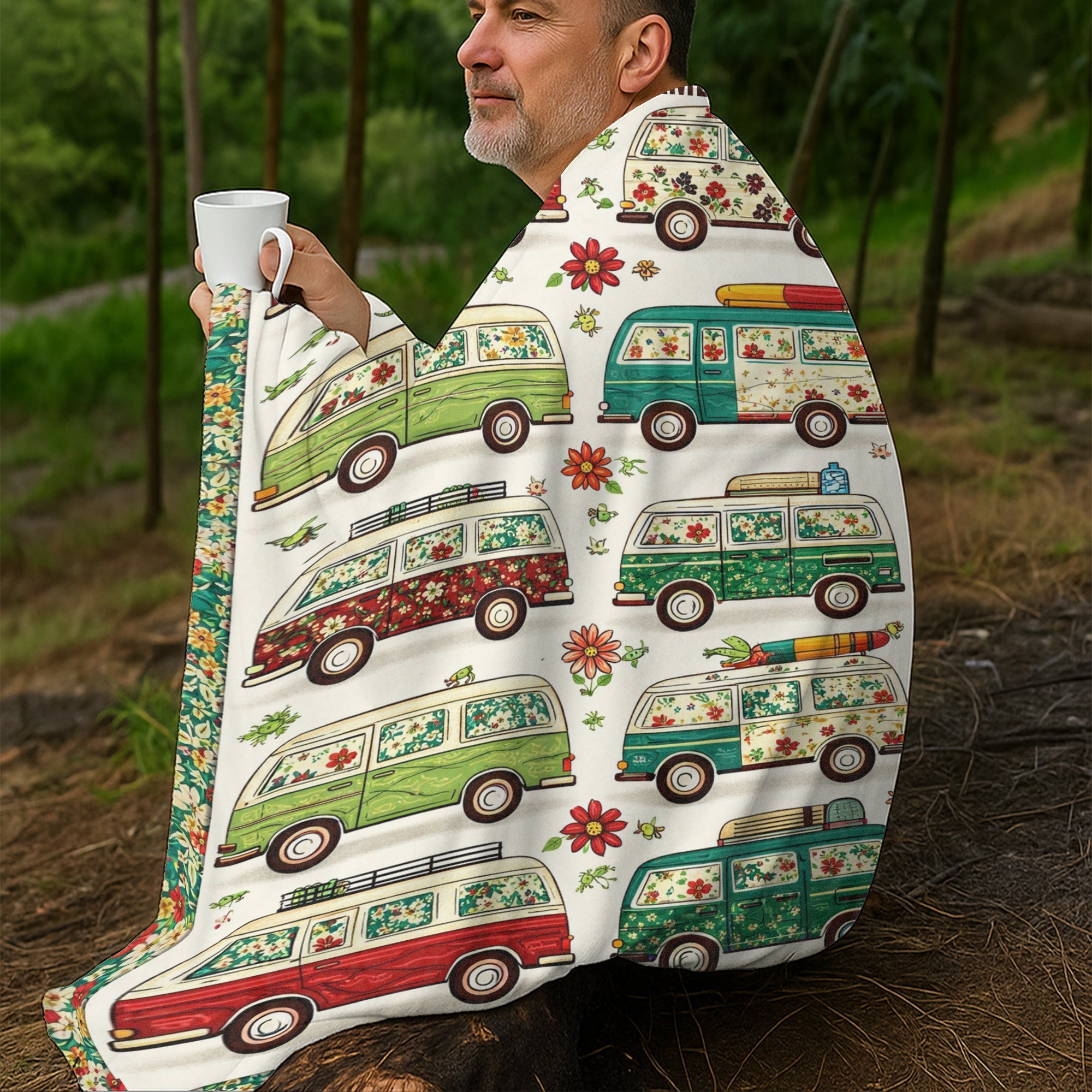 Personalized Camper Van Blanket – Custom Name Retro Travel Quilt, Cozy Gift for Couples & RV Lovers