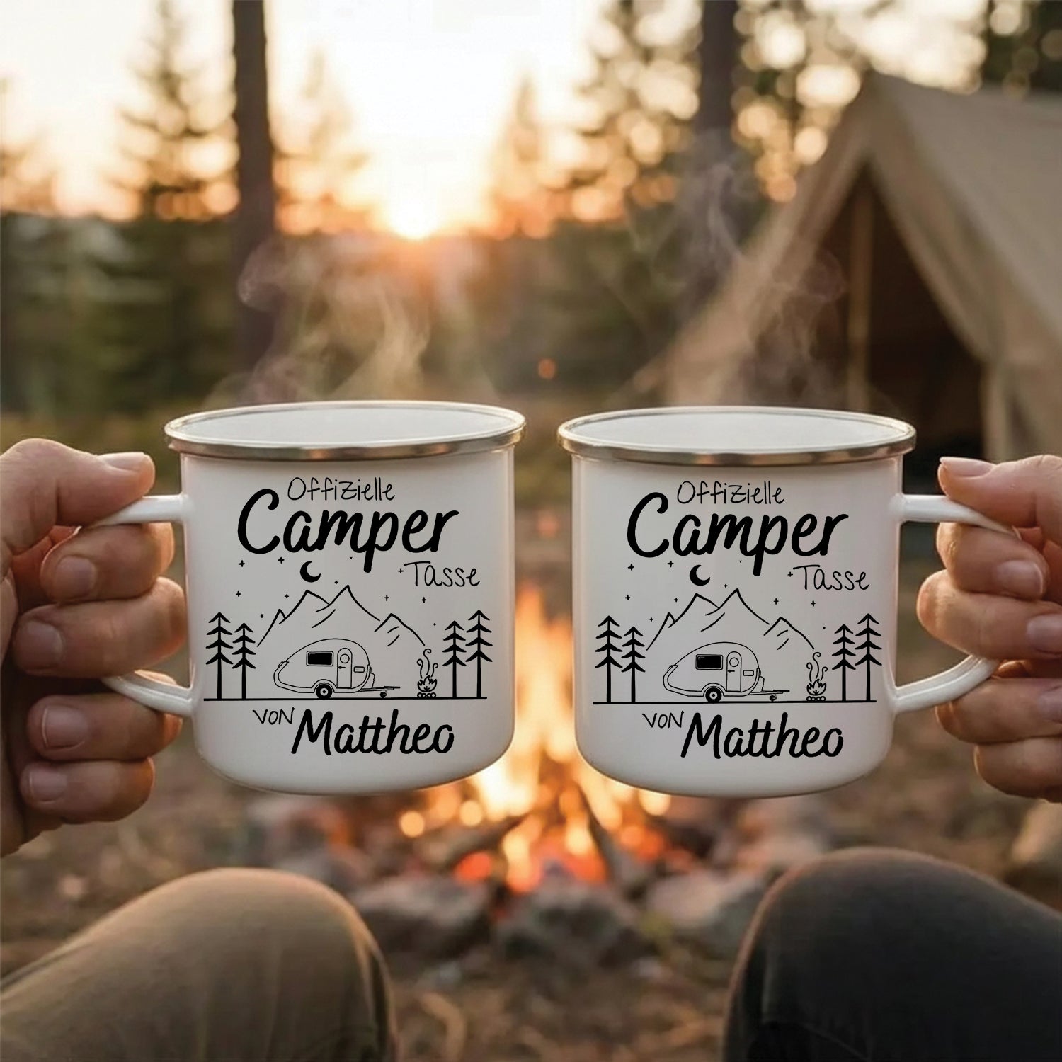 Personalized Camping Mug – Custom Name Camper Coffee Cups, Outdoor Couple Gift
