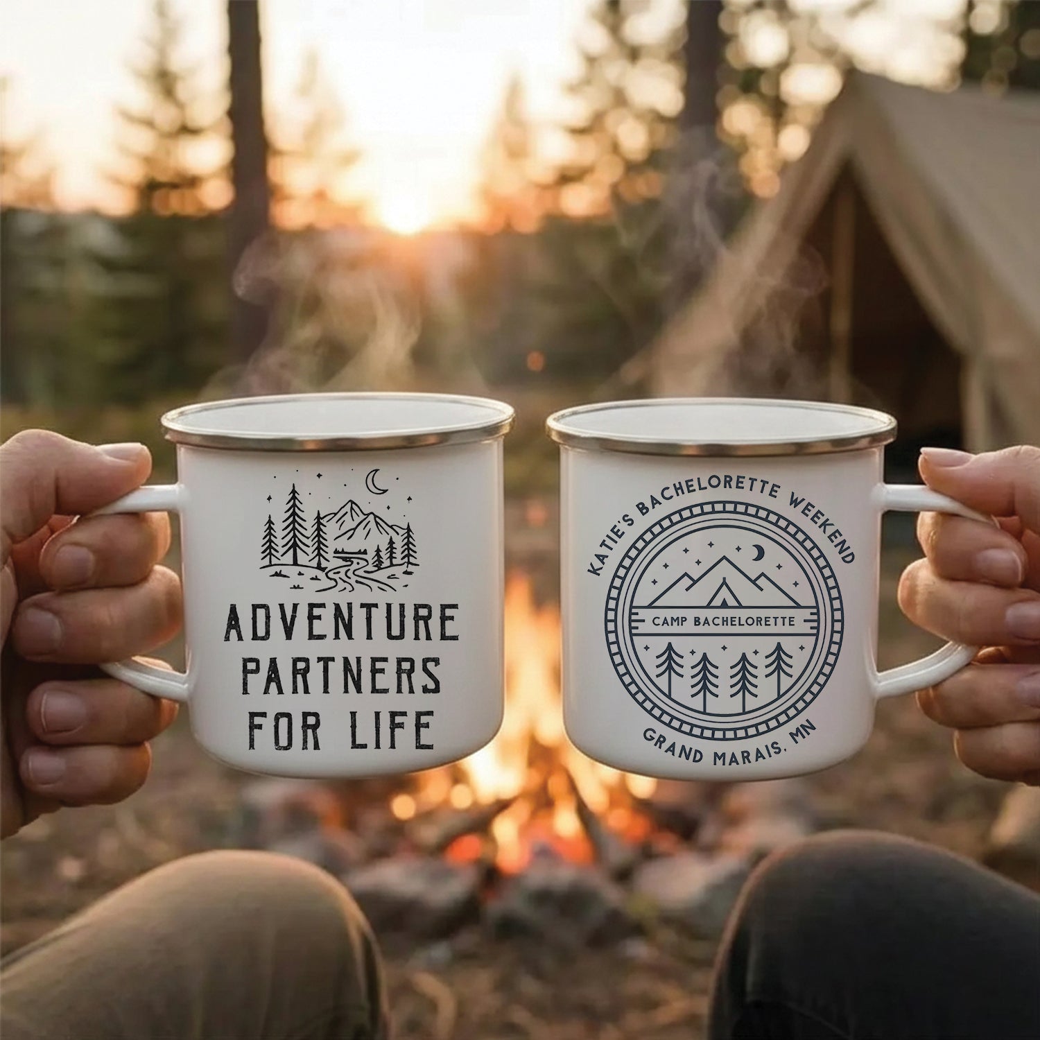 Personalized Adventure Partners for Life Camping Mug – Romantic Couple Coffee Cup, Outdoor Love Gift