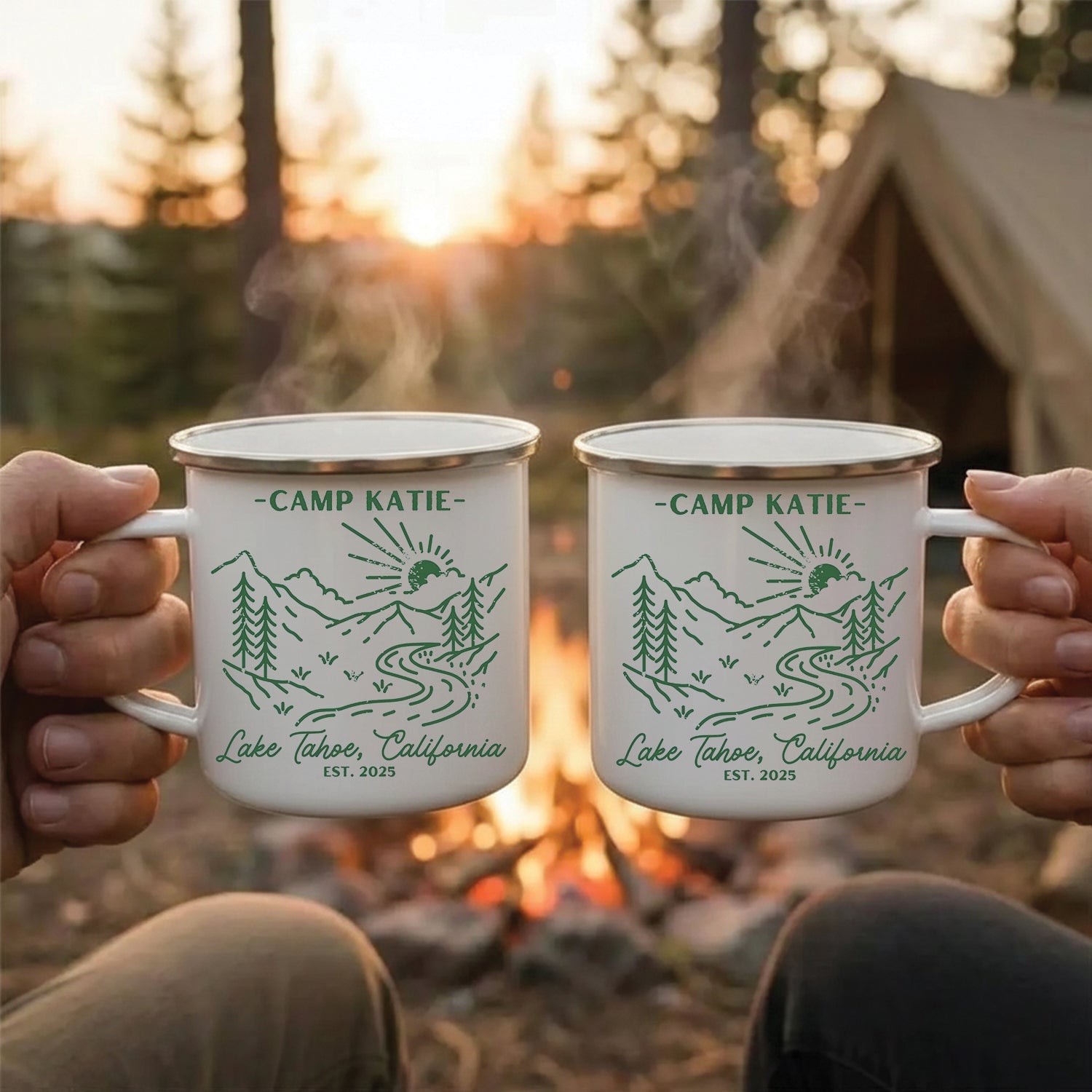 Personalized Camping Couple Mug – Custom Camp Name Coffee Mugs, Romantic Outdoor Gift