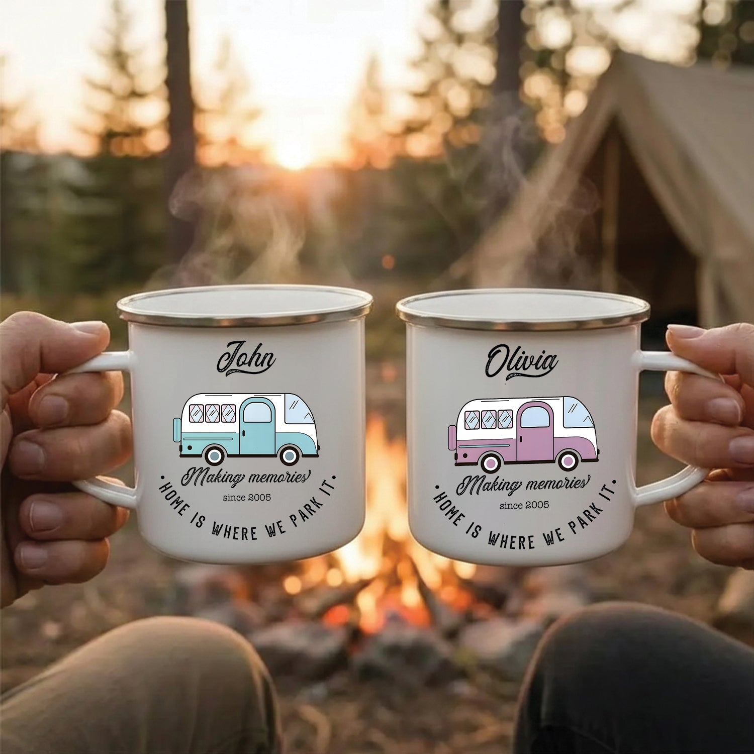 Personalized Mug Camping Gift for Couples Who Love Adventures Together – Custom Camp Name Coffee Mugs, Romantic Outdoor Gift