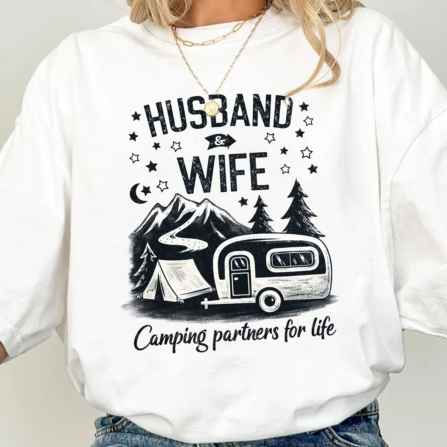 Husband & Wife Camping T-Shirt – Camping Partners for Life, Outdoor Couple Gift for Camp Lovers