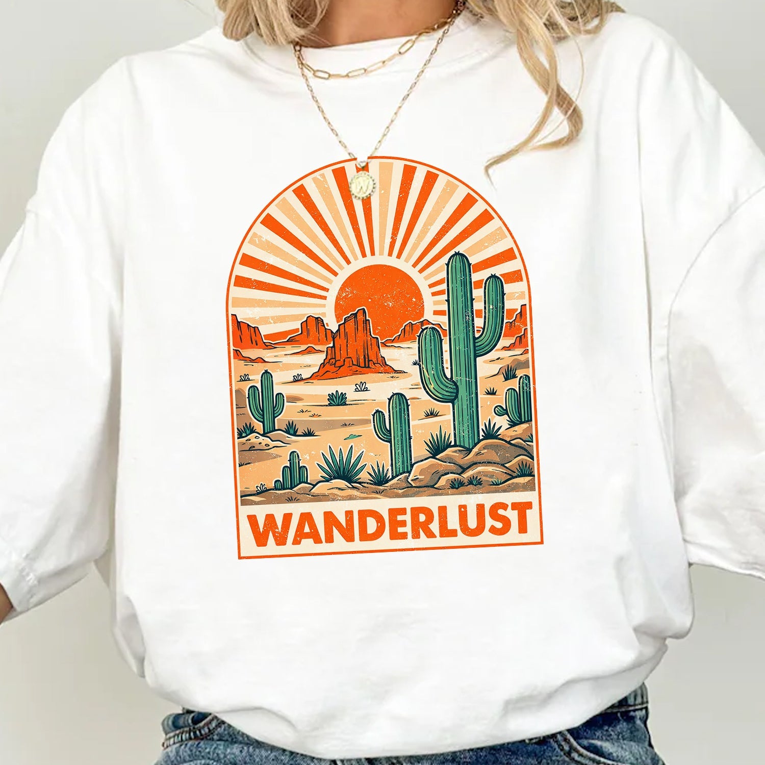 Wanderlust Desert T-Shirt – Vintage Southwest Cactus Graphic Tee for Travel Lovers