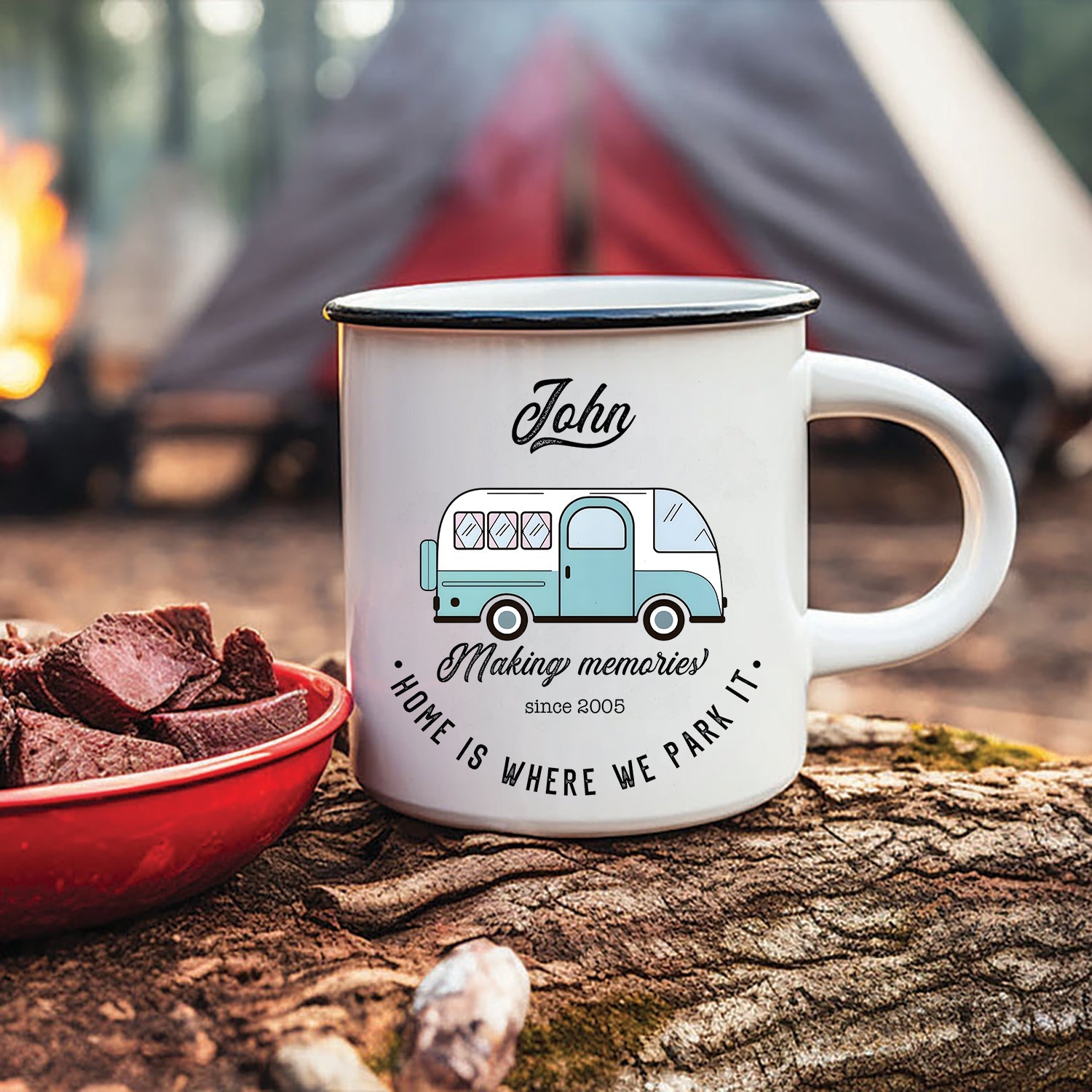 Personalized Mug Camping Gift for Couples Who Love Adventures Together – Custom Camp Name Coffee Mugs, Romantic Outdoor Gift