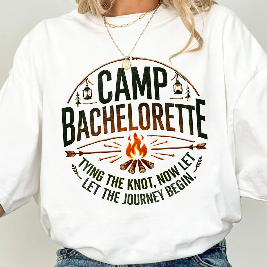 Camp Bachelorette T-Shirt – Tying the Knot Camping Tee, Bride to Be Outdoor Party Gift