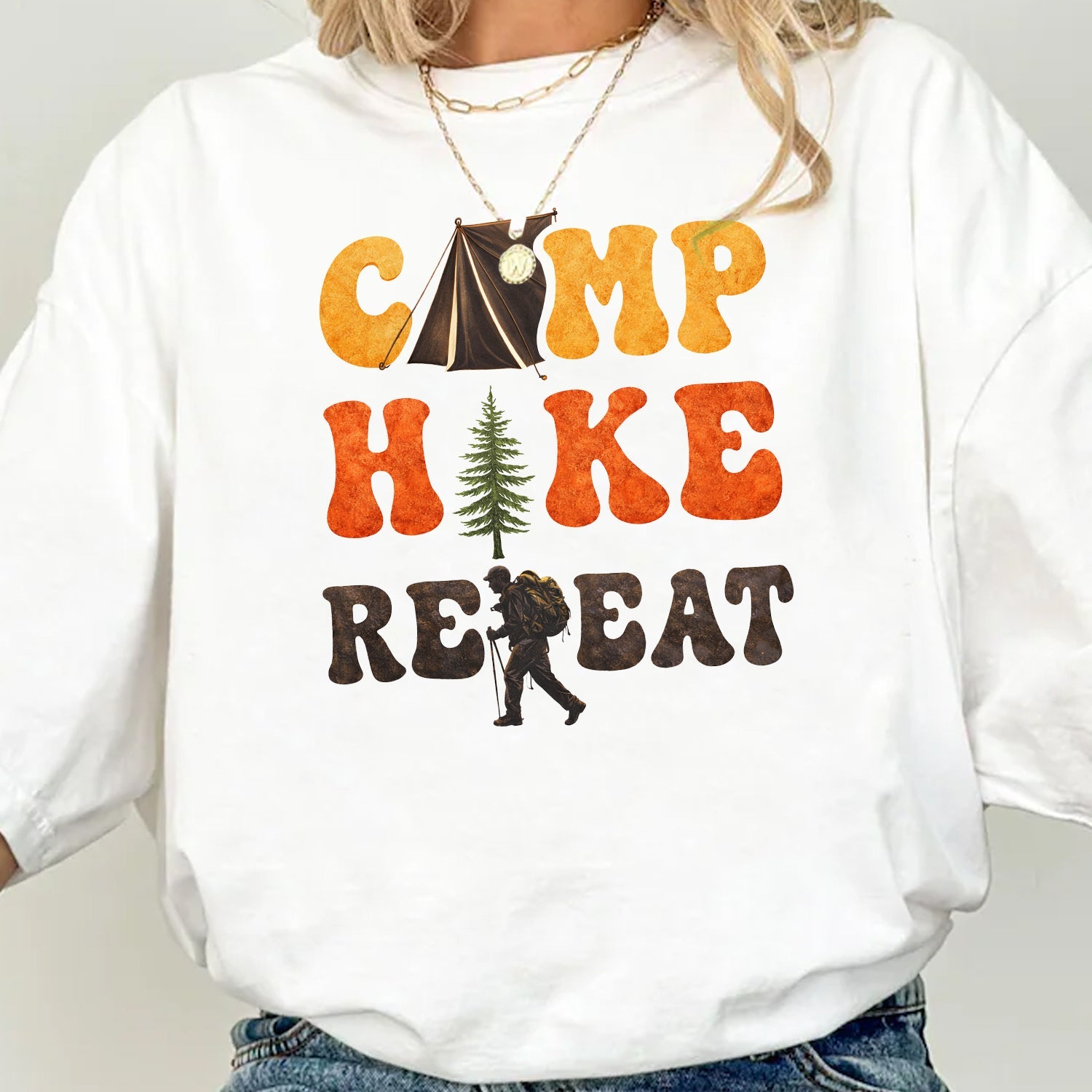 Camp Hike Repeat T-Shirt for Outdoor Lovers – Funny Hiking Camping Shirt, Nature Adventure Gift