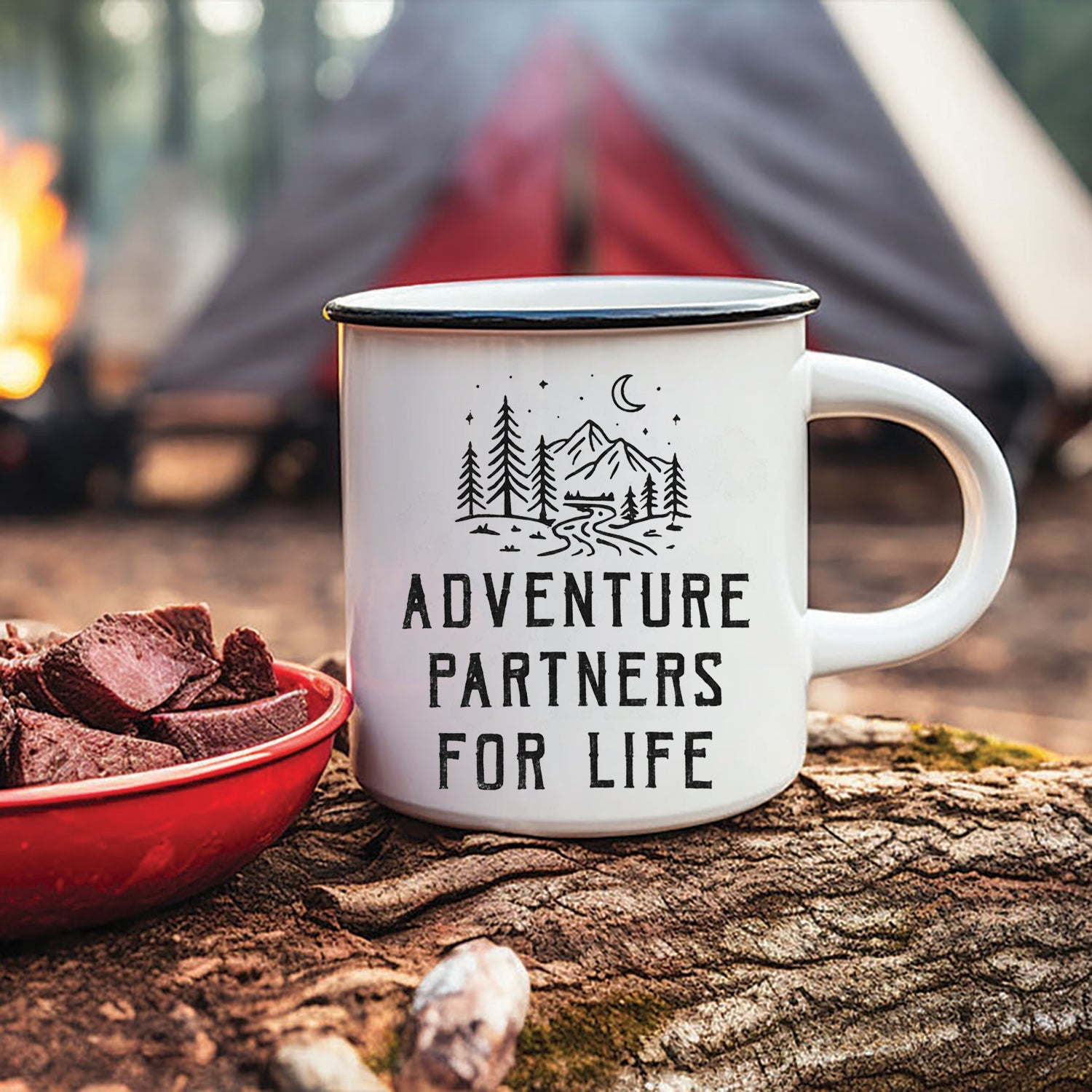 Personalized Adventure Partners for Life Camping Mug – Romantic Couple Coffee Cup, Outdoor Love Gift