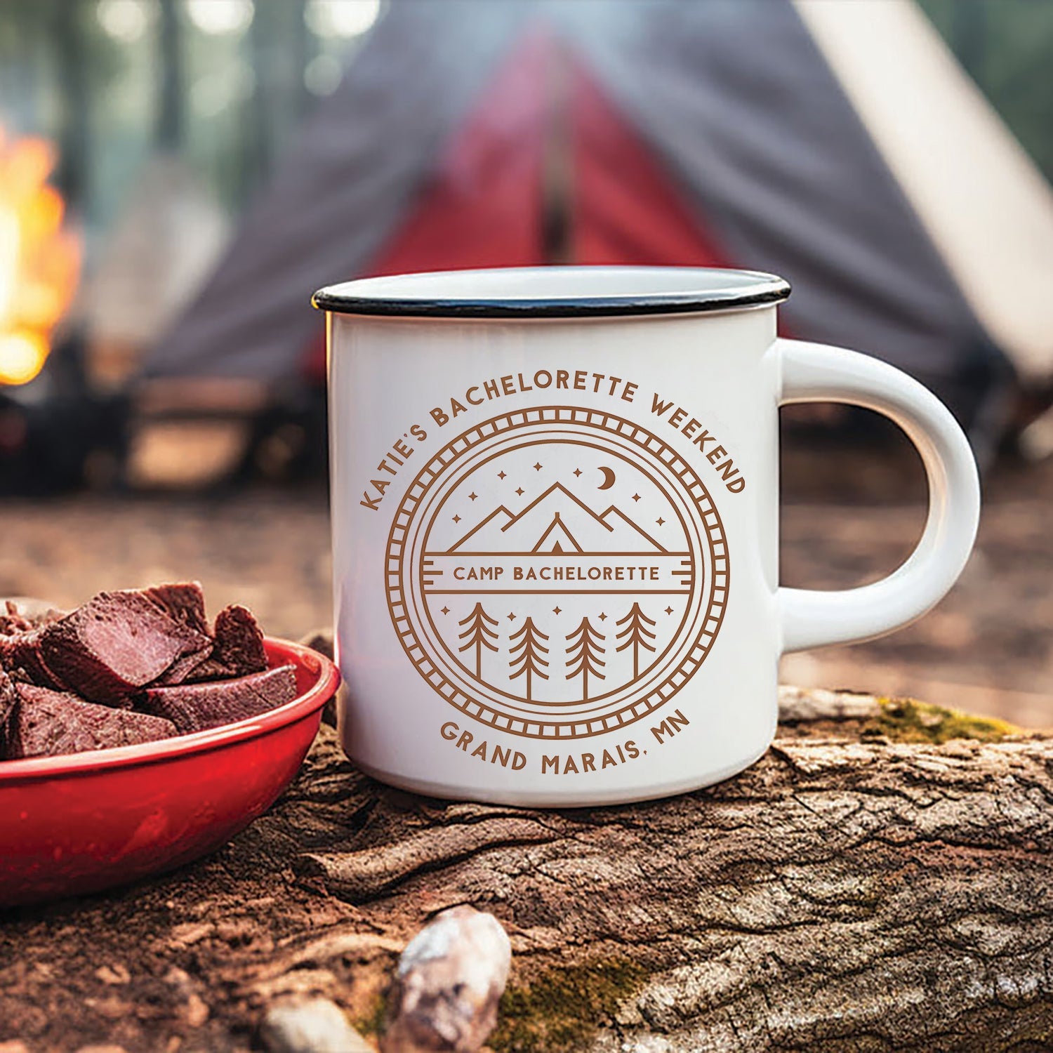 Personalized Bachelorette Camping Mug – Custom Camp Bachelorette Coffee Cup, Weekend Party Gift