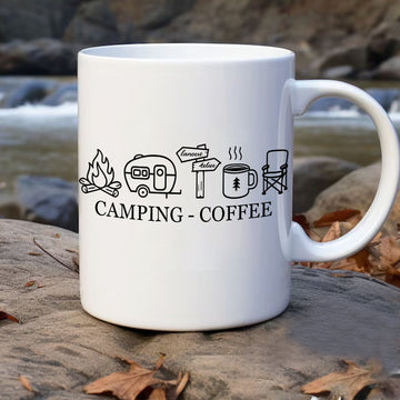 Personalized Camping Coffee Mug – Minimal Camp Life Mug, Coffee Lover Camping Gift, Outdoor Camper Mug