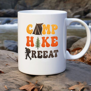 Personalized Camp Hike Repeat Mug – Camping Coffee Mug for Outdoor Lovers, Hiking Gift, Nature Adventure Cup