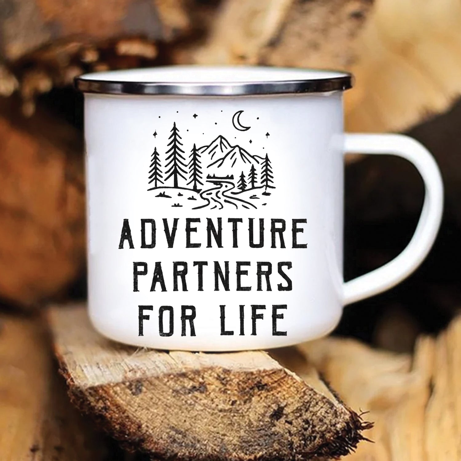 Personalized Adventure Partners for Life Camping Mug – Romantic Couple Coffee Cup, Outdoor Love Gift