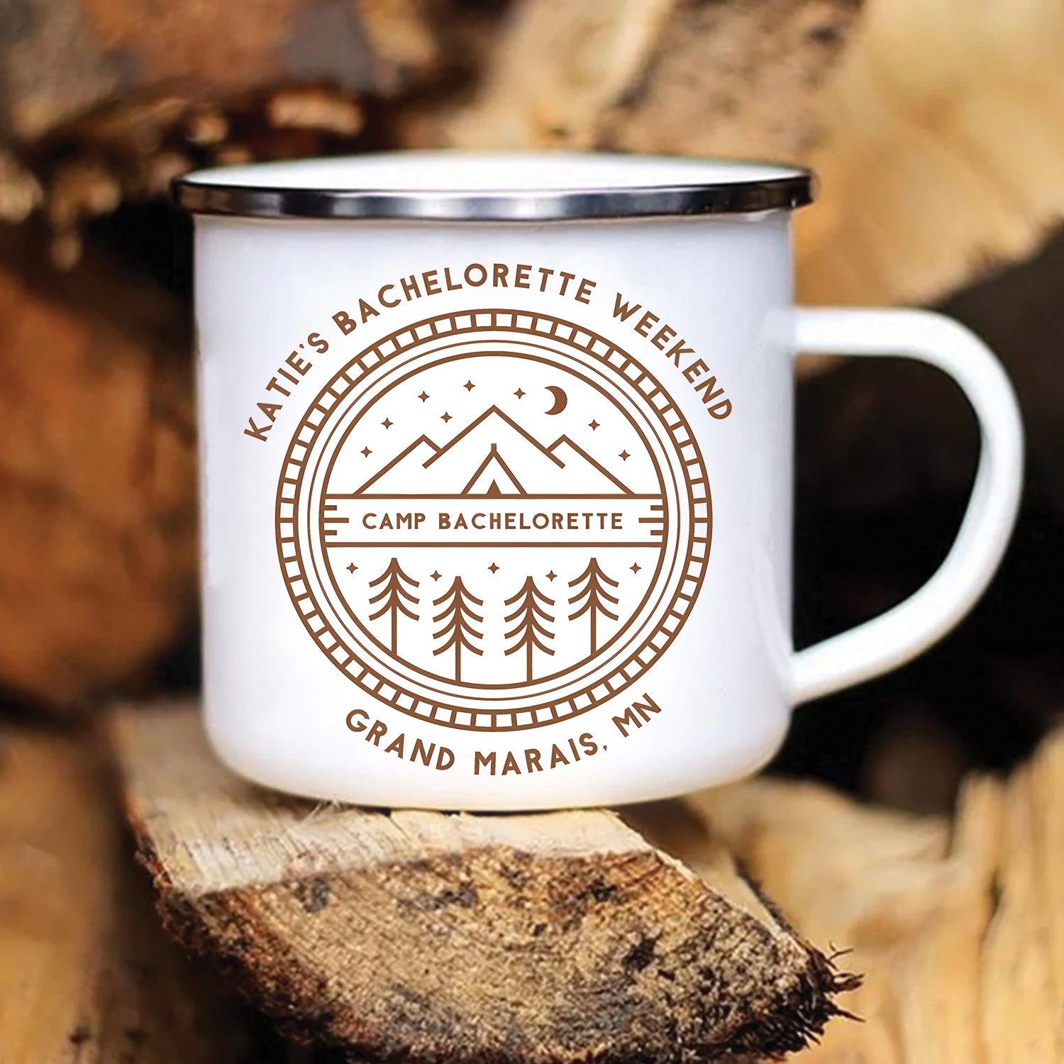 Personalized Bachelorette Camping Mug – Custom Camp Bachelorette Coffee Cup, Weekend Party Gift