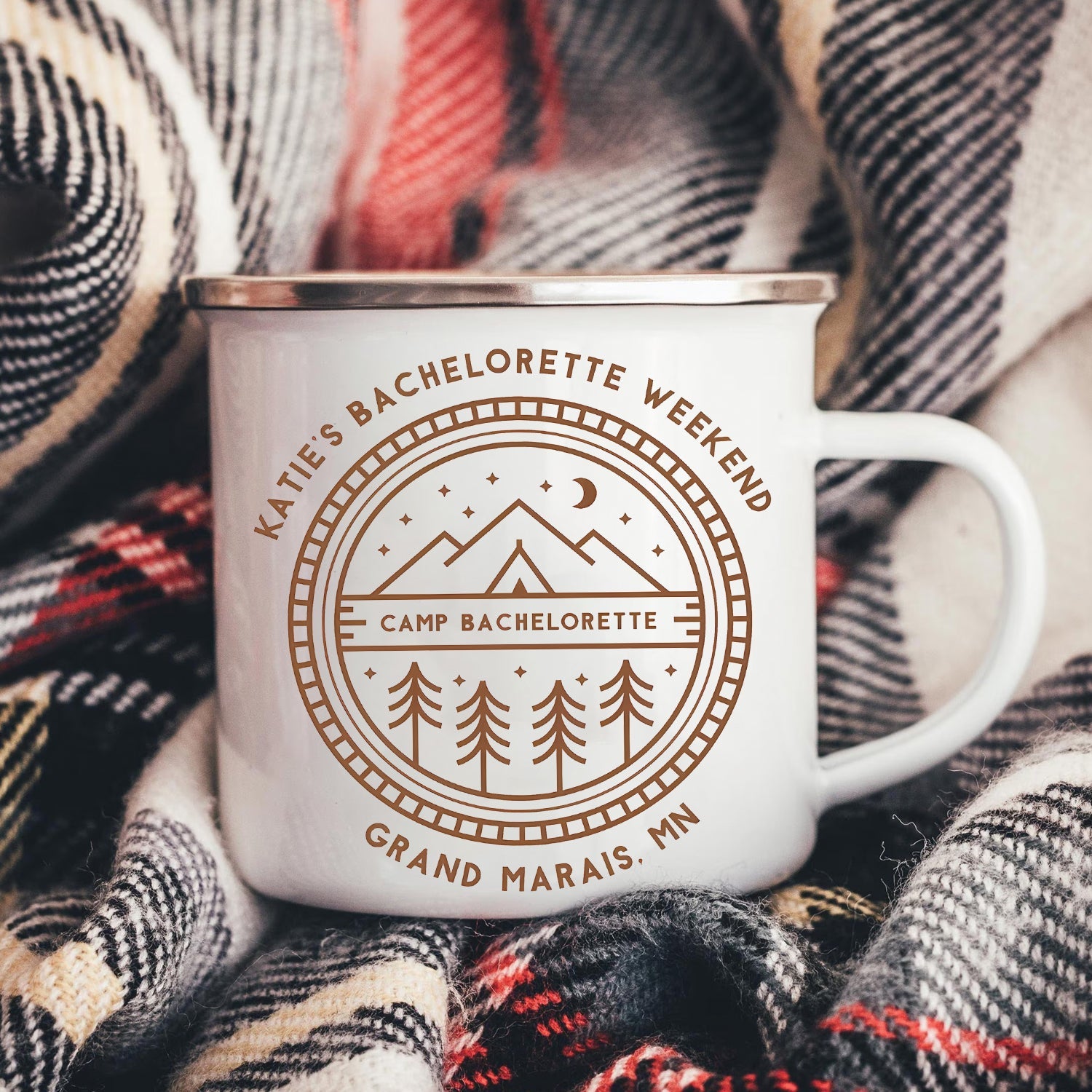 Personalized Bachelorette Camping Mug – Custom Camp Bachelorette Coffee Cup, Weekend Party Gift