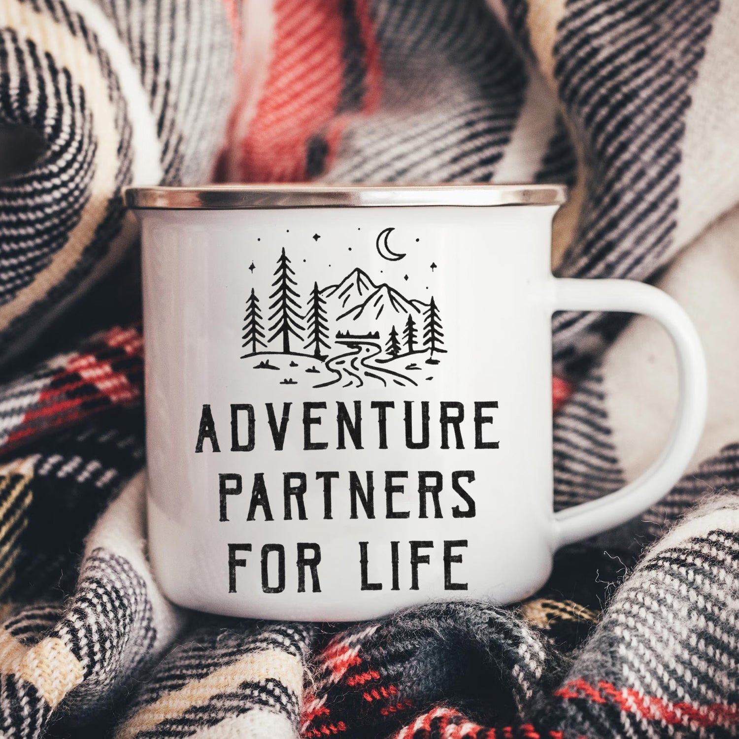 Personalized Adventure Partners for Life Camping Mug – Romantic Couple Coffee Cup, Outdoor Love Gift