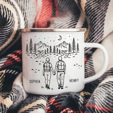 Personalized Couple Camping Mug – Custom Name Coffee Mug, Romantic Hiking Gift for Couples