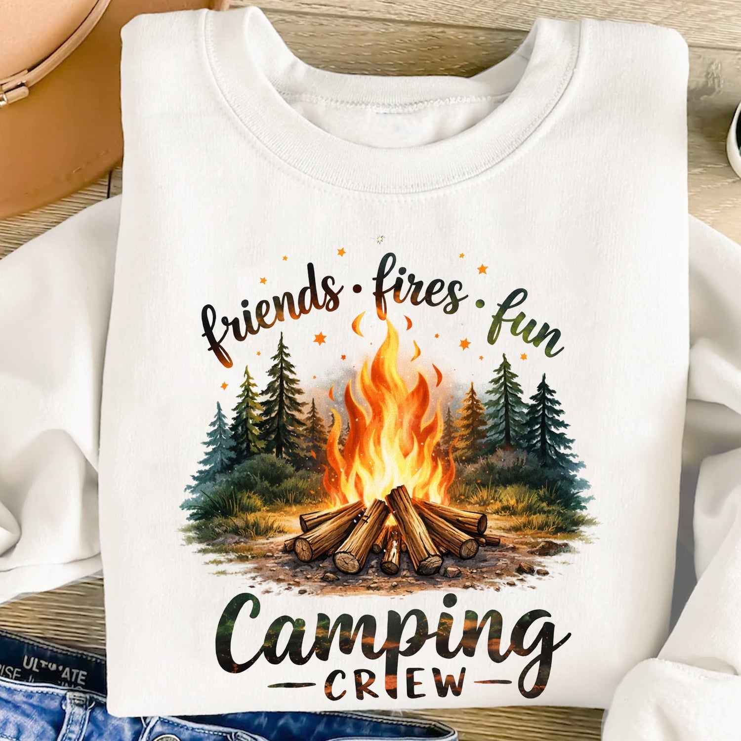Camping Crew T-Shirt – Friends Fires Fun Campfire Graphic Tee for Outdoor & Camping Lovers