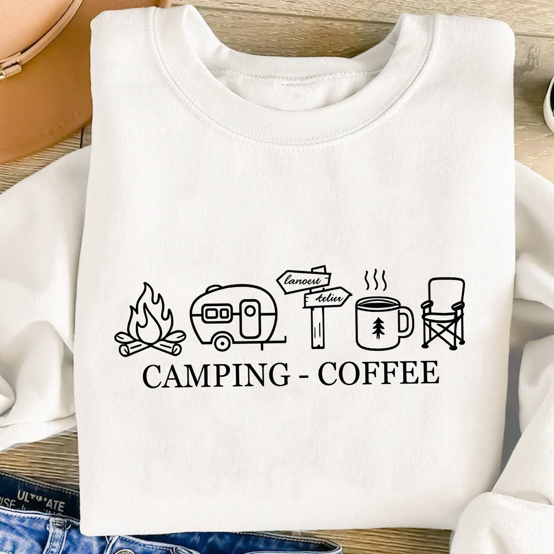 Camping Coffee T-Shirt – Minimal Camping Shirt, Campfire Coffee Lover Gift for Men & Women