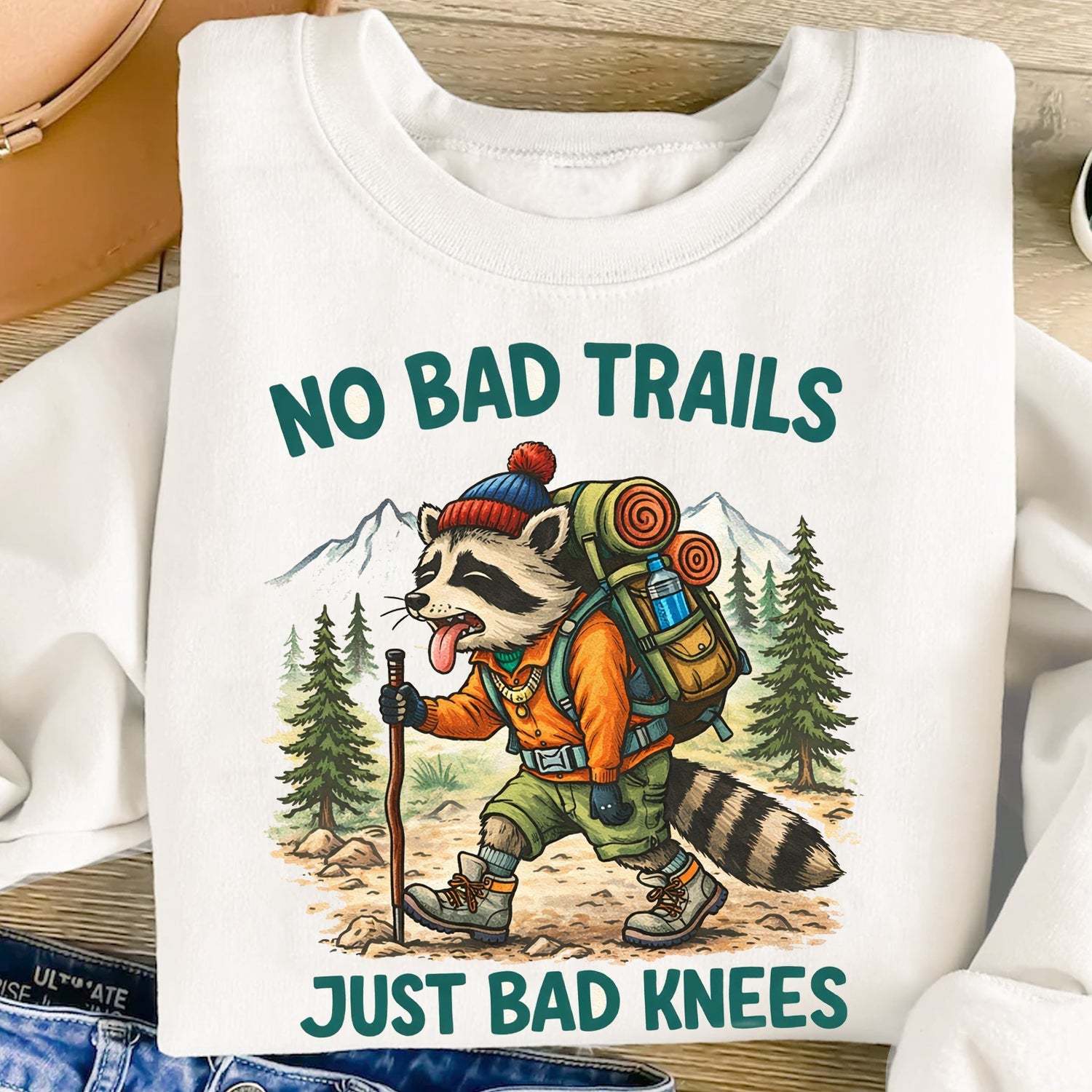 No Bad Trails Just Bad Knees Shirt Funny Hiking Gift for Hikers Camping Lovers Outdoor Humor Tee