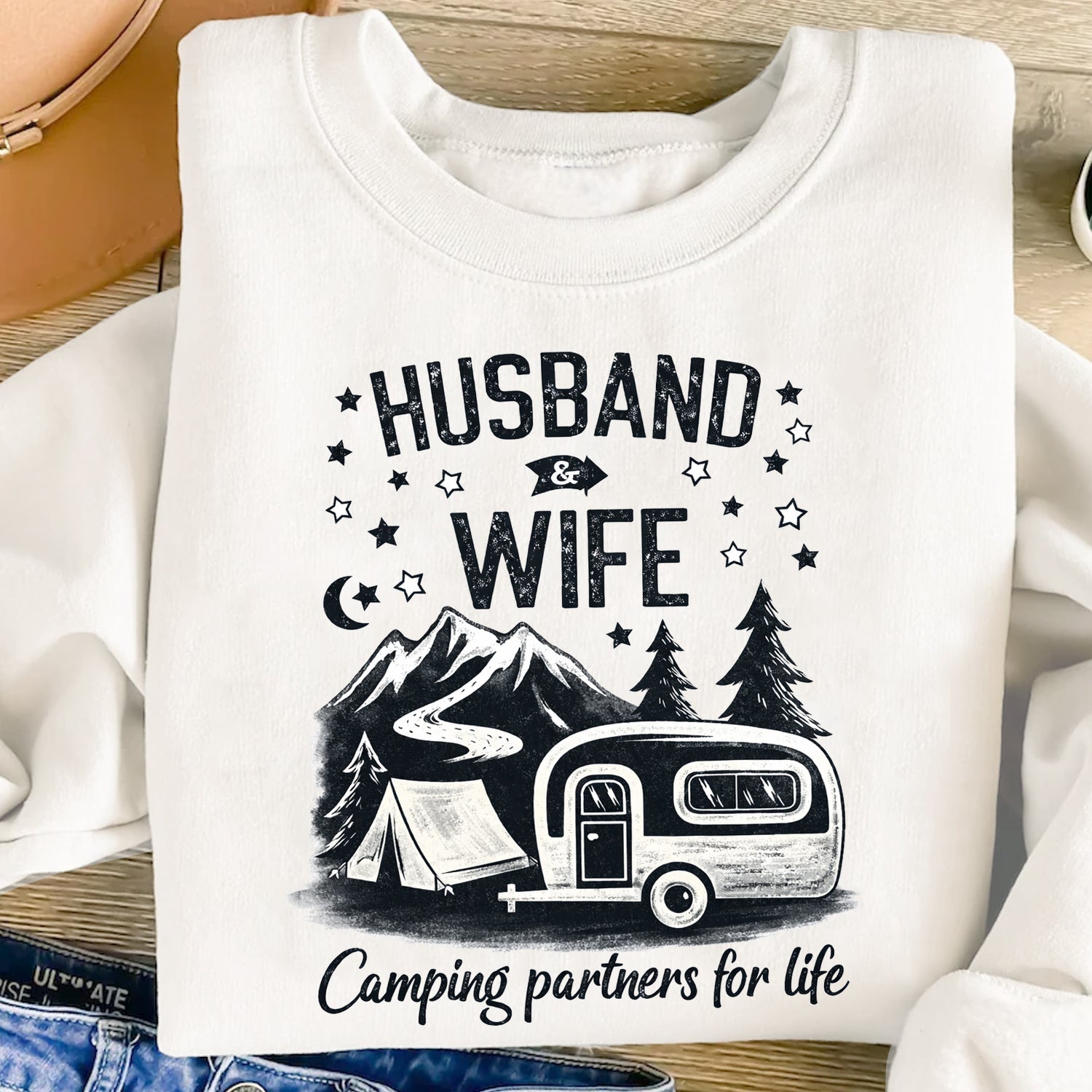 Husband & Wife Camping T-Shirt – Camping Partners for Life, Outdoor Couple Gift for Camp Lovers