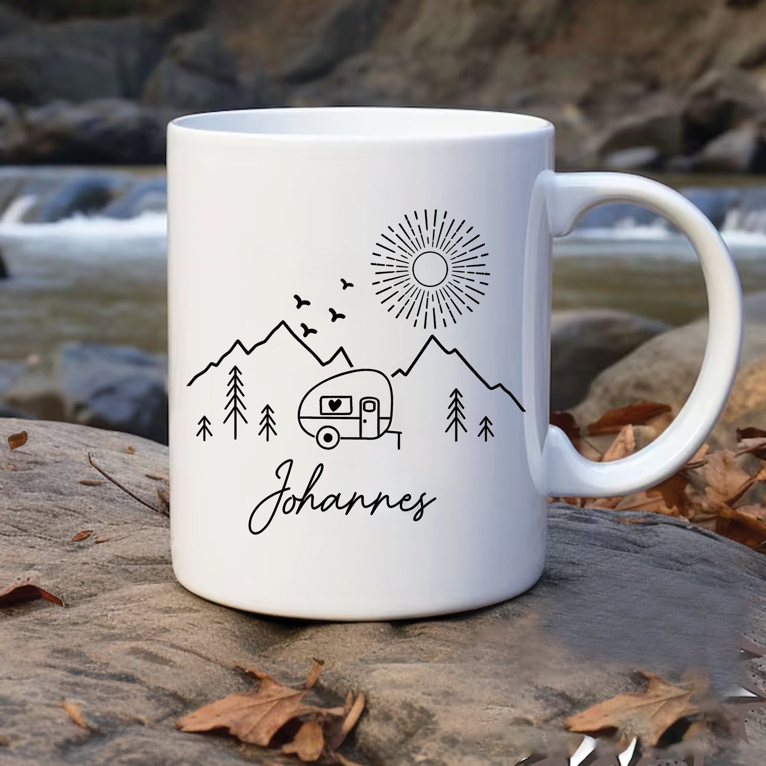 Personalized Camping Mug – Custom Name Enamel Camper Coffee Cup, Outdoor Gift for Camp Lovers