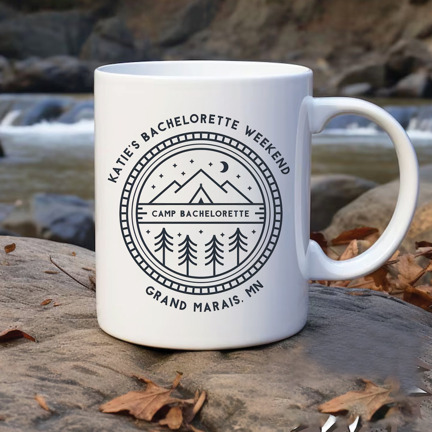 Personalized Bachelorette Camping Mug – Custom Camp Bachelorette Coffee Cup, Weekend Party Gift