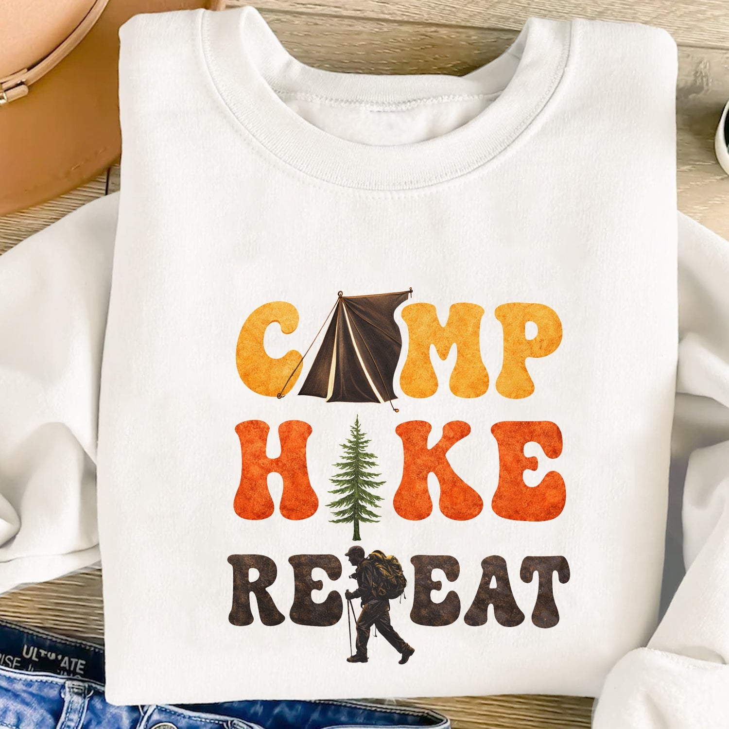 Camp Hike Repeat T-Shirt for Outdoor Lovers – Funny Hiking Camping Shirt, Nature Adventure Gift