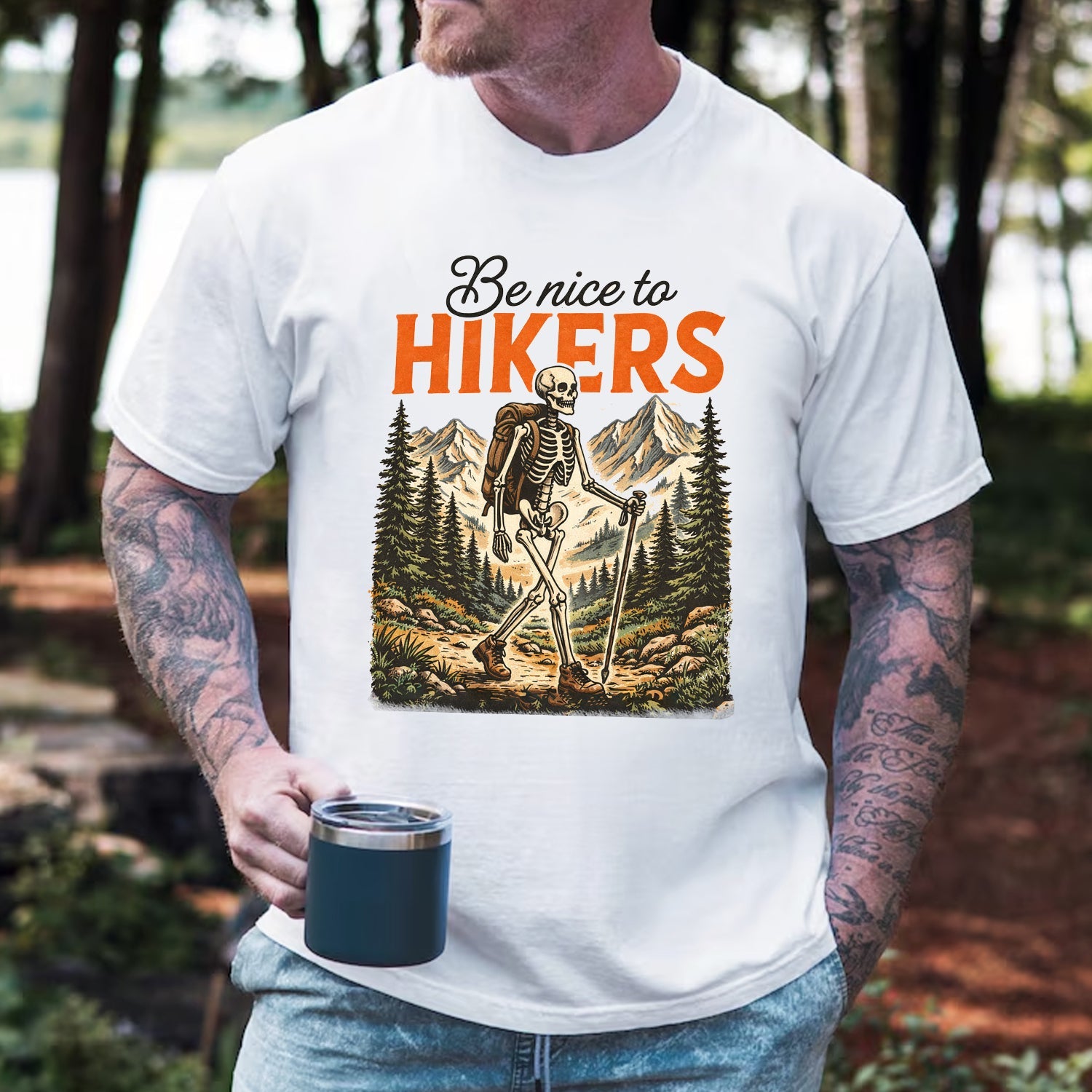 Be Nice to Hikers Shirt - Funny Hiking Skeleton Gift for Campers Outdoor Lovers Trail Humor Tee