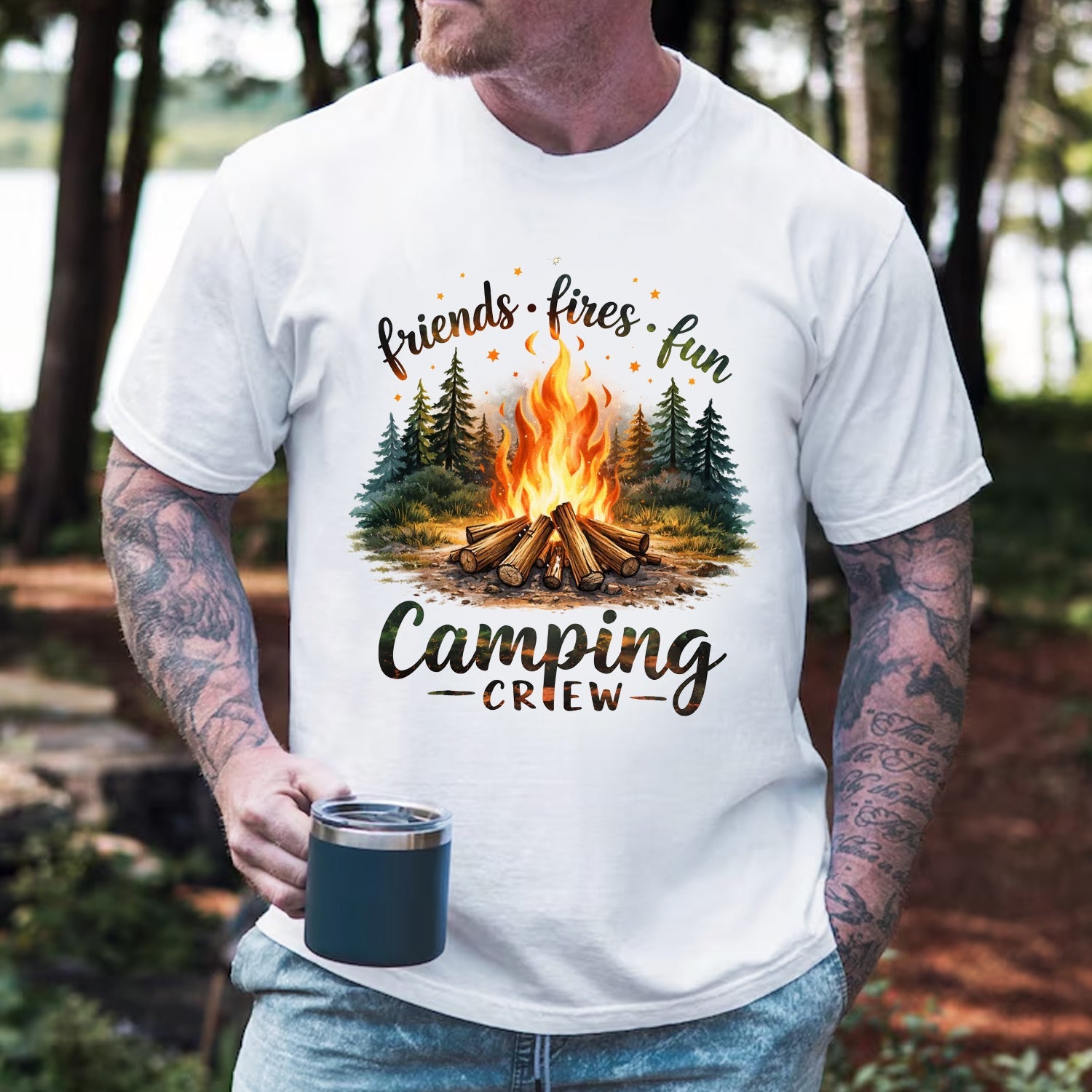 Camping Crew T-Shirt – Friends Fires Fun Campfire Graphic Tee for Outdoor & Camping Lovers