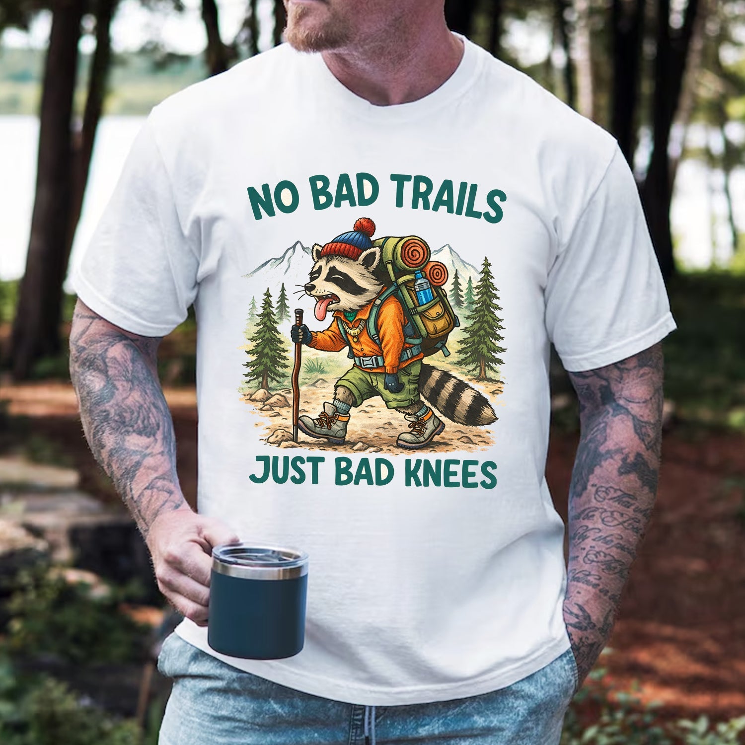No Bad Trails Just Bad Knees Shirt Funny Hiking Gift for Hikers Camping Lovers Outdoor Humor Tee